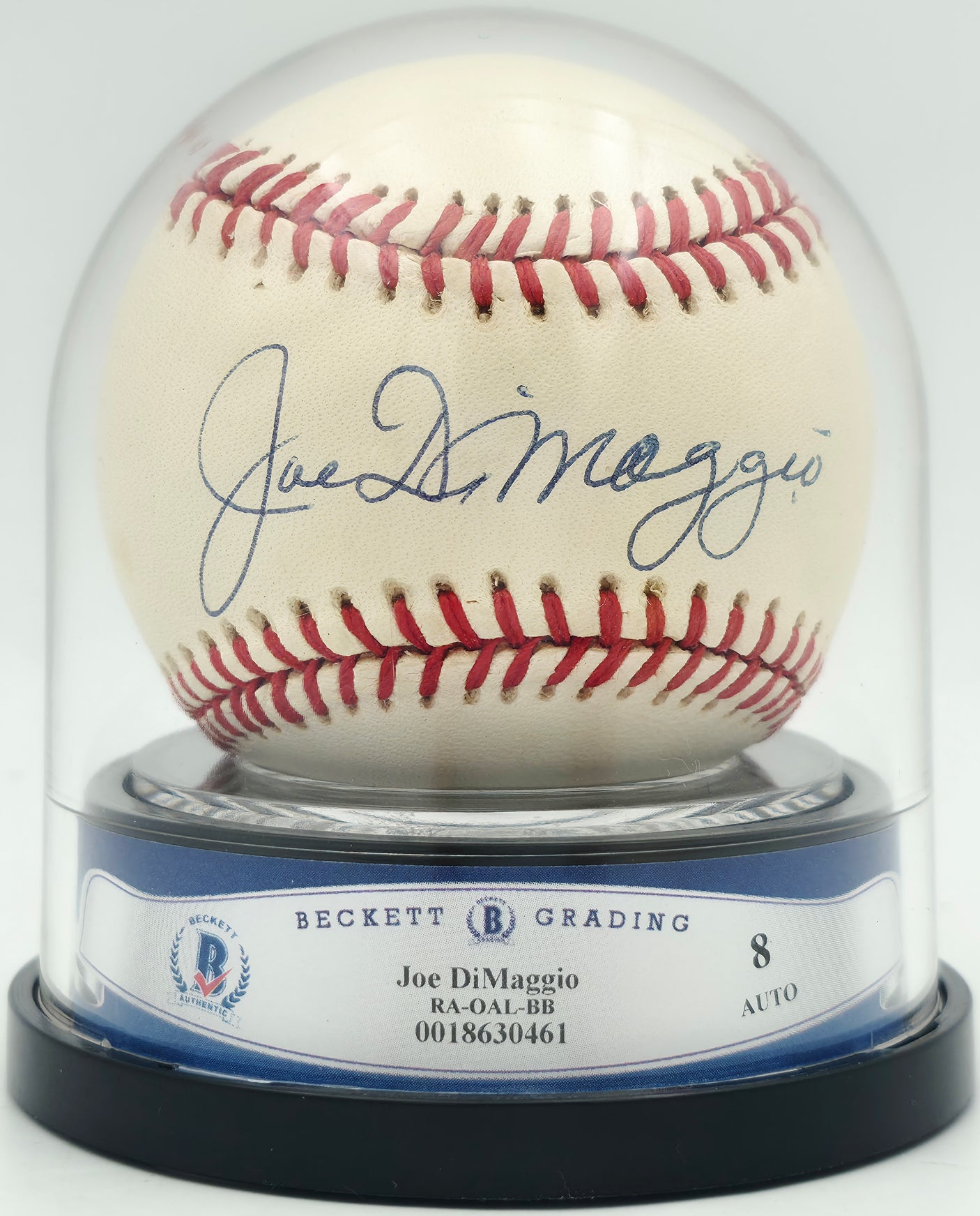 Joe DiMaggio Autographed Official AL Baseball New York Yankees Auto Grade Near Mint/Mint 8 Beckett BAS #18630461