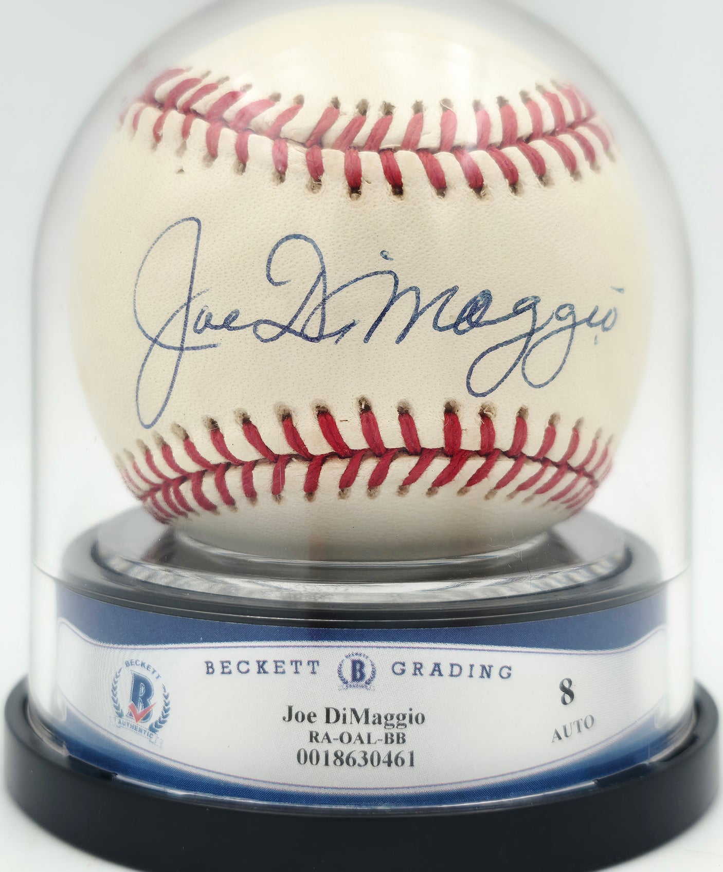 Joe DiMaggio Autographed Official AL Baseball New York Yankees Auto Grade Near Mint/Mint 8 Beckett BAS #18630461