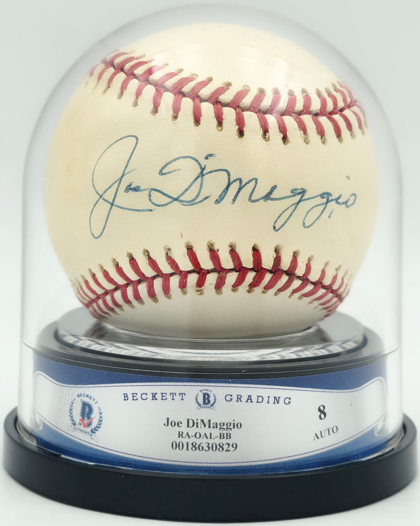Joe DiMaggio Autographed Official AL Baseball New York Yankees Auto Grade Near Mint/Mint 8 Beckett BAS #18630829