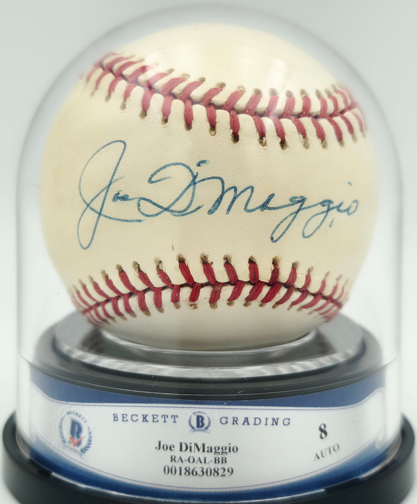 Joe DiMaggio Autographed Official AL Baseball New York Yankees Auto Grade Near Mint/Mint 8 Beckett BAS #18630829