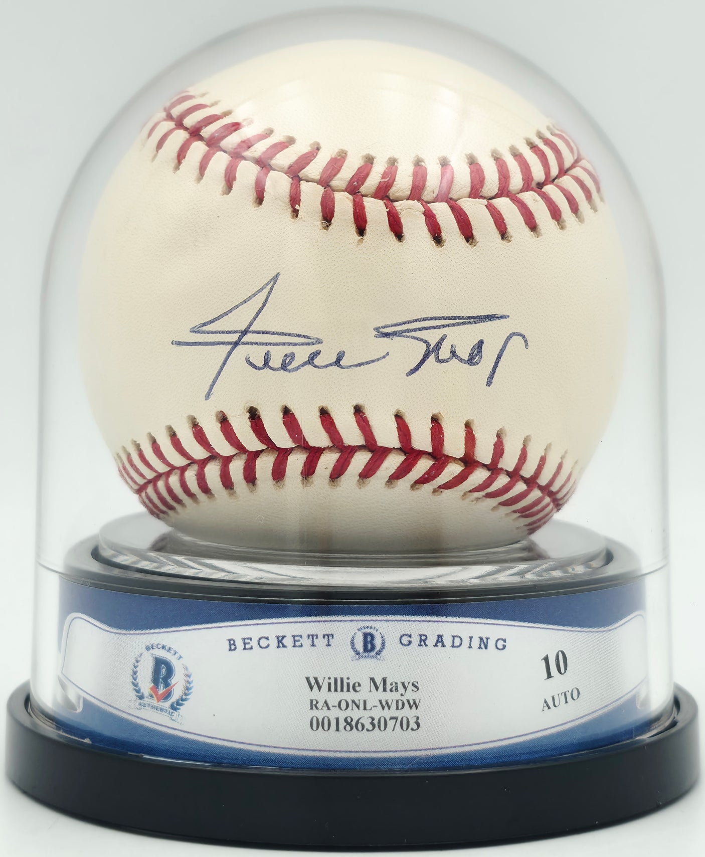 Willie Mays Autographed Official NL Baseball San Francisco Giants Auto Grade Gem Mint 10 Beckett BAS #18630703