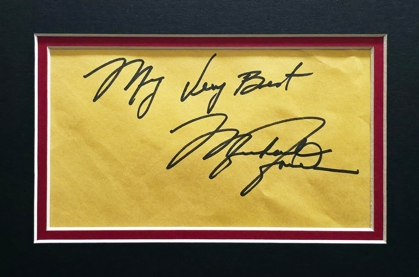 Michael Jordan Autographed Framed Cut Signature Collage With Game Used Floor Pieces & Poster Chicago Bulls "My Very Best" Beckett BAS #AE49191