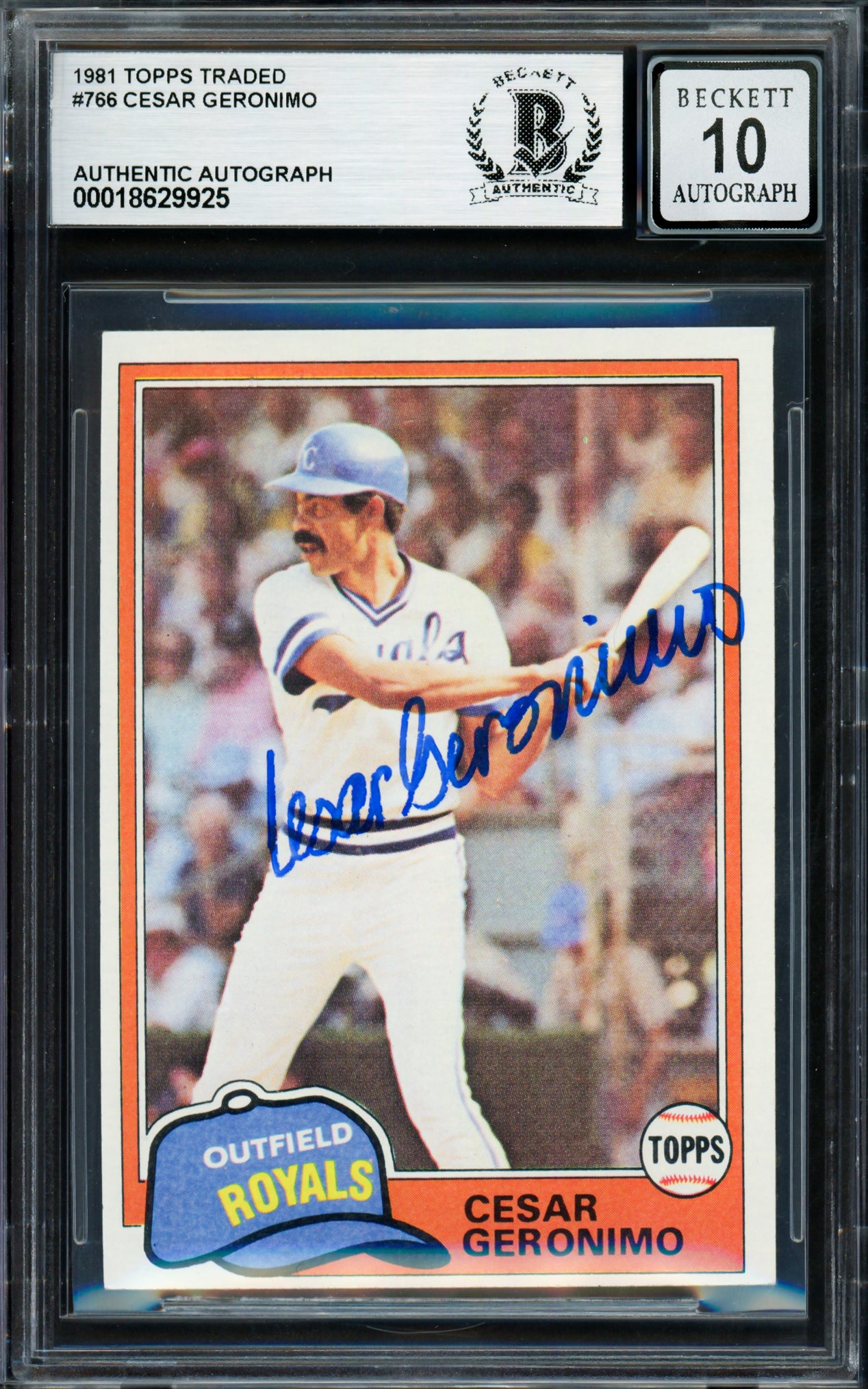 Cesar Geronimo Autographed 1981 Topps Traded Card #766 Kansas City Royals Auto Grade Gem Mint 10 Beckett BAS #18629925