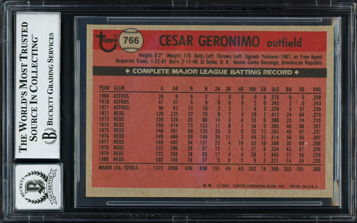 Cesar Geronimo Autographed 1981 Topps Traded Card #766 Kansas City Royals Auto Grade Gem Mint 10 Beckett BAS #18629920