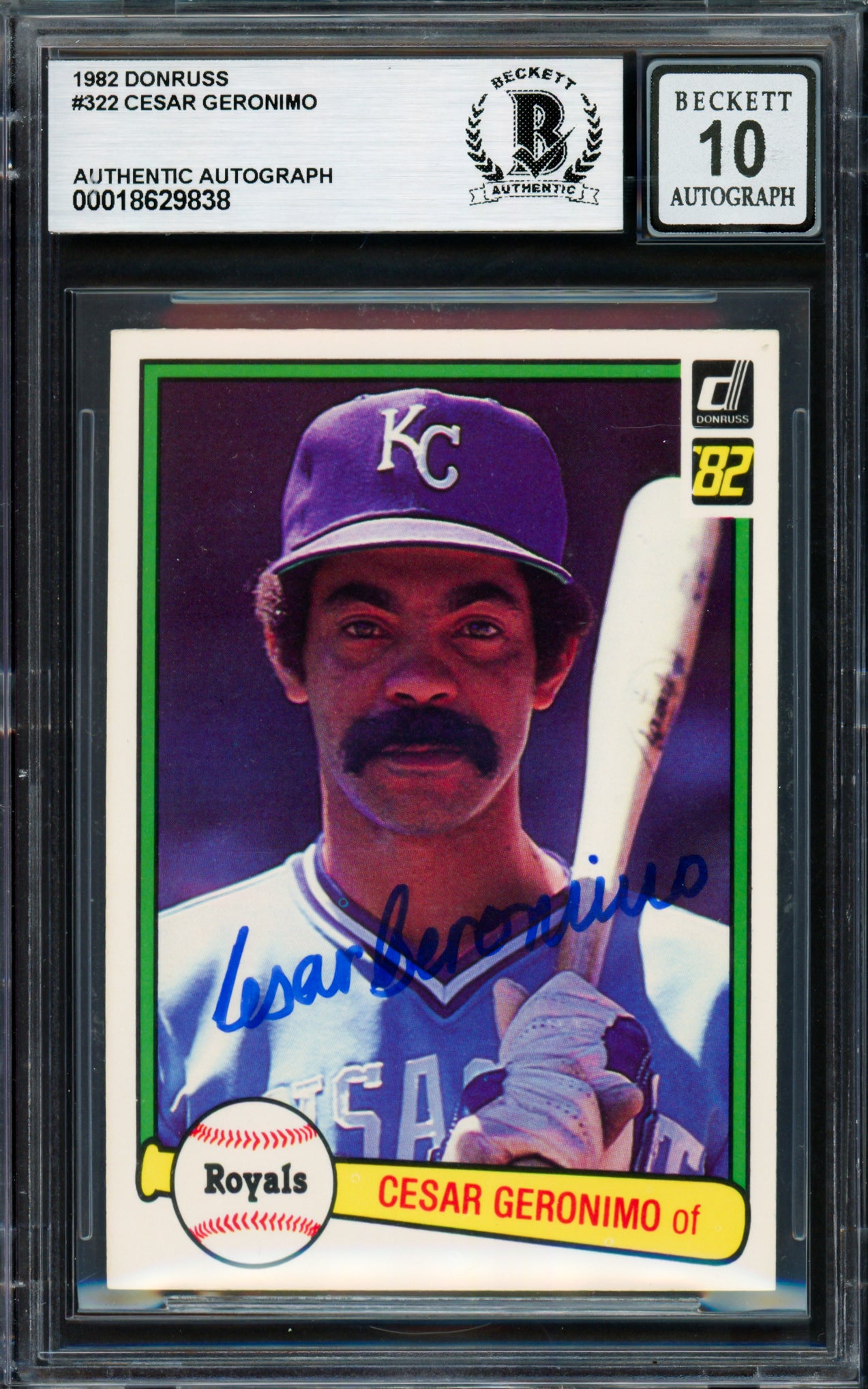 Cesar Geronimo Autographed 1982 Donruss Card #322 Kansas City Royals Auto Grade Gem Mint 10 Beckett BAS #18629838