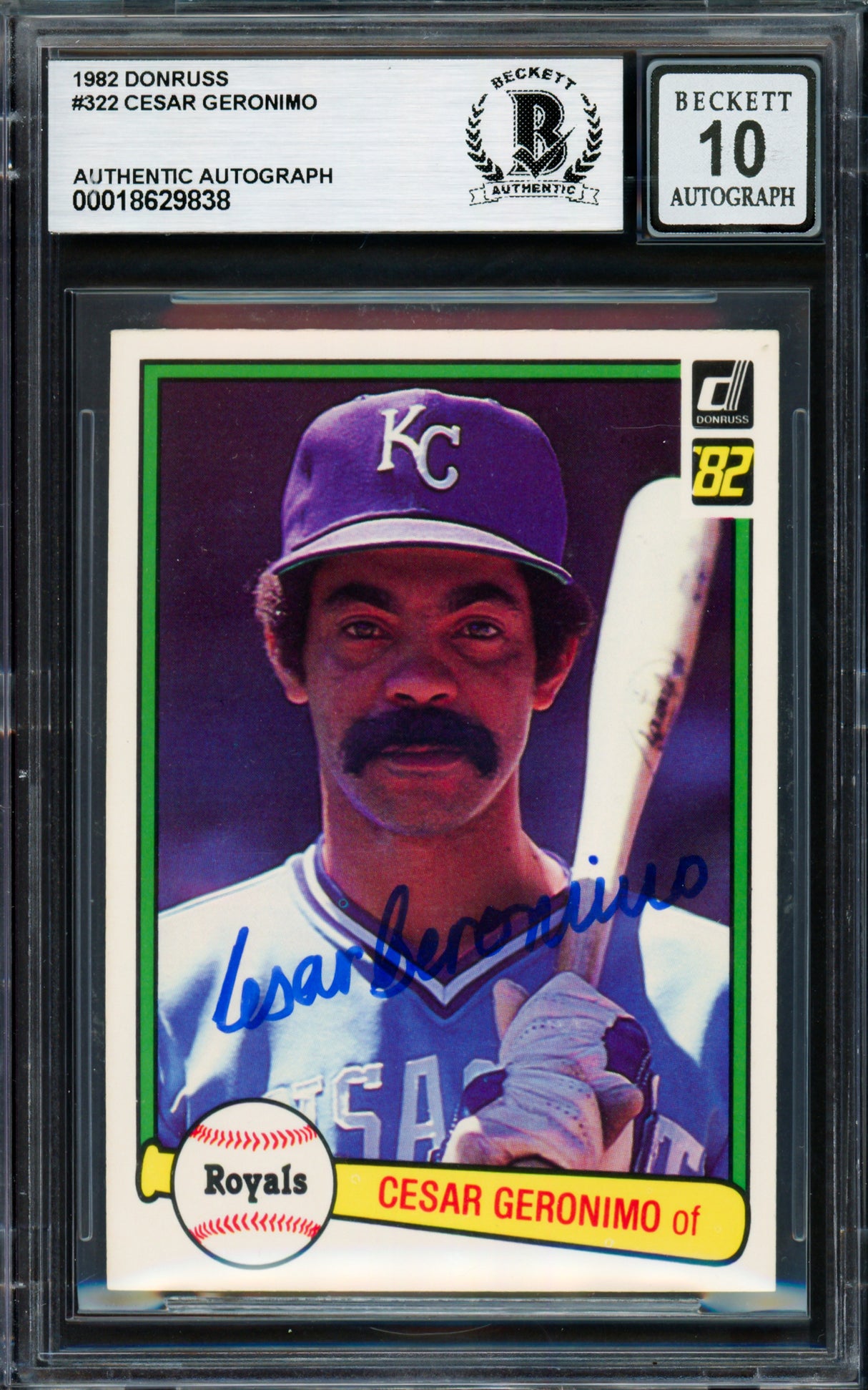 Cesar Geronimo Autographed 1982 Donruss Card #322 Kansas City Royals Auto Grade Gem Mint 10 Beckett BAS #18629838