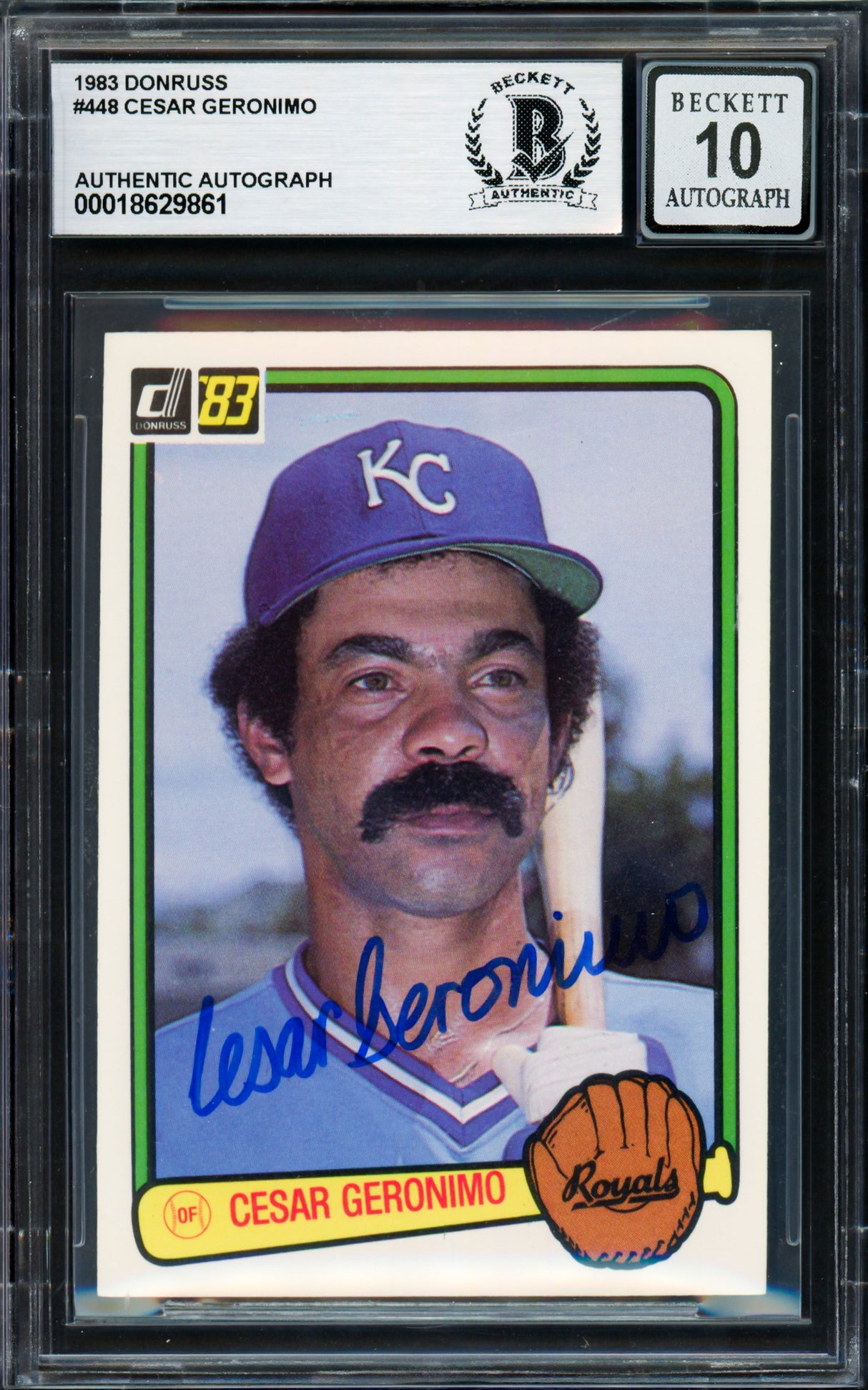 Cesar Geronimo Autographed 1983 Donruss Card #448 Kansas City Royals Auto Grade Gem Mint 10 Beckett BAS #18629861
