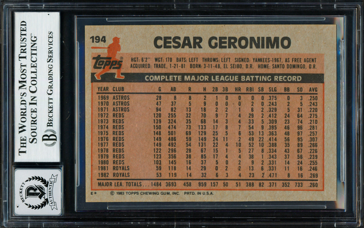 Cesar Geronimo Autographed 1983 Topps Card #194 Kansas City Royals Auto Grade Gem Mint 10 Beckett BAS #18629598