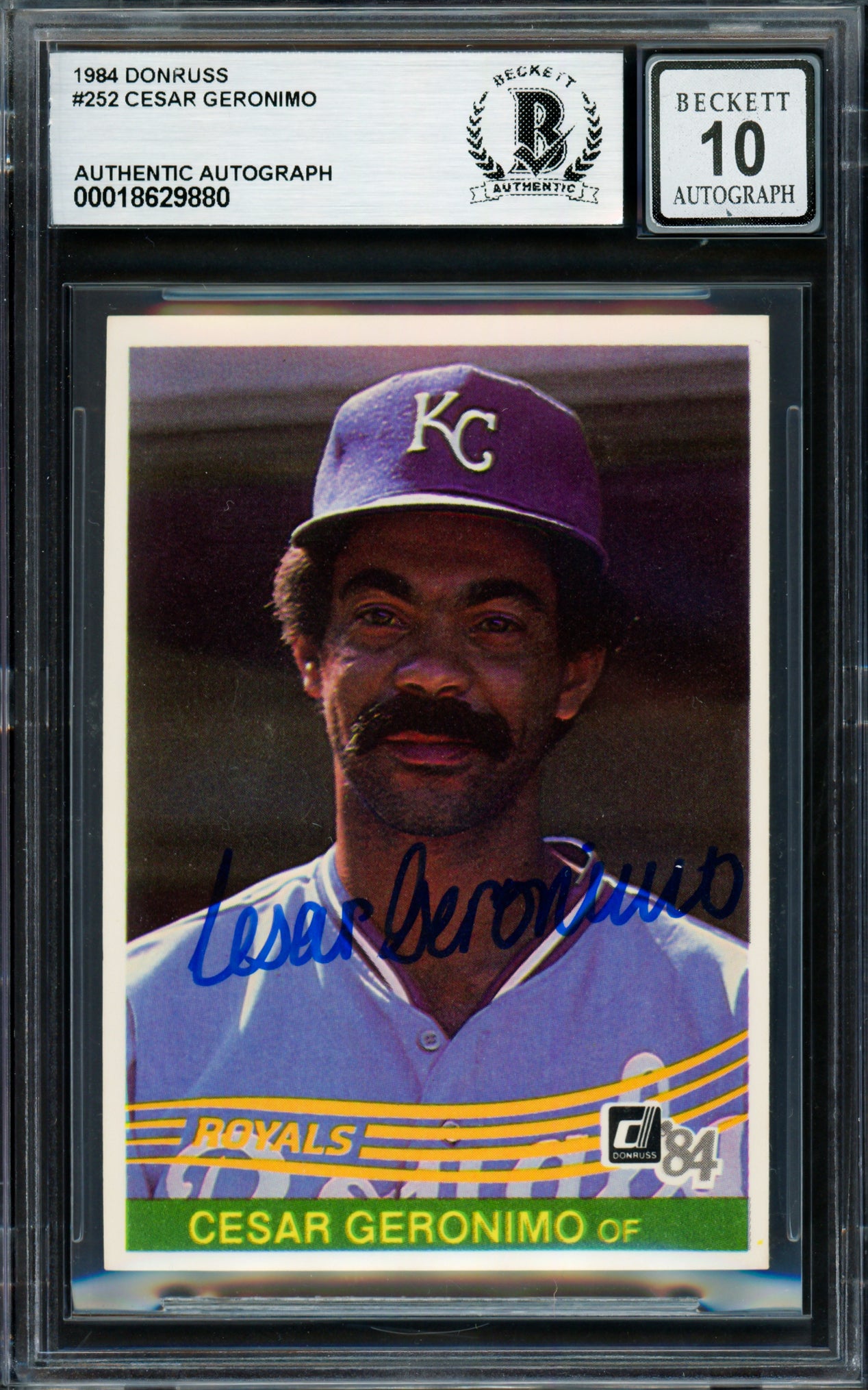 Cesar Geronimo Autographed 1984 Donruss Card #252 Kansas City Royals Auto Grade Gem Mint 10 Beckett BAS #18629880