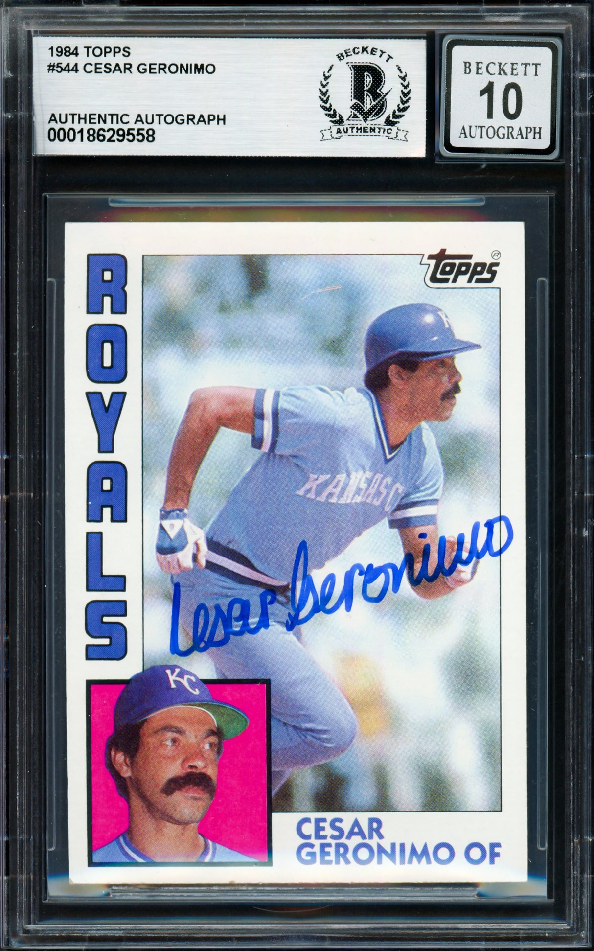 Cesar Geronimo Autographed 1984 Topps Card #544 Kansas City Royals Auto Grade Gem Mint 10 Beckett BAS #18629558