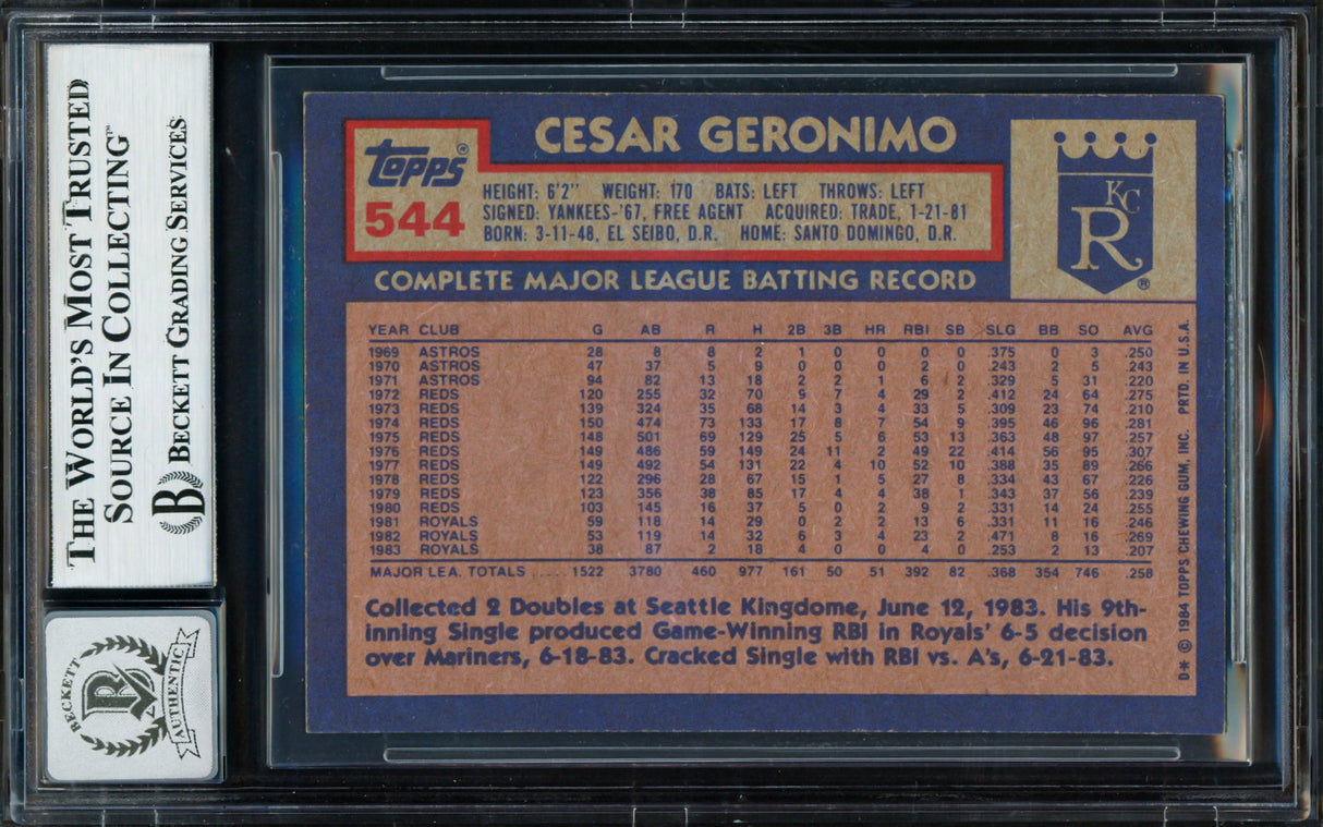 Cesar Geronimo Autographed 1984 Topps Card #544 Kansas City Royals Auto Grade Gem Mint 10 Beckett BAS #18629558