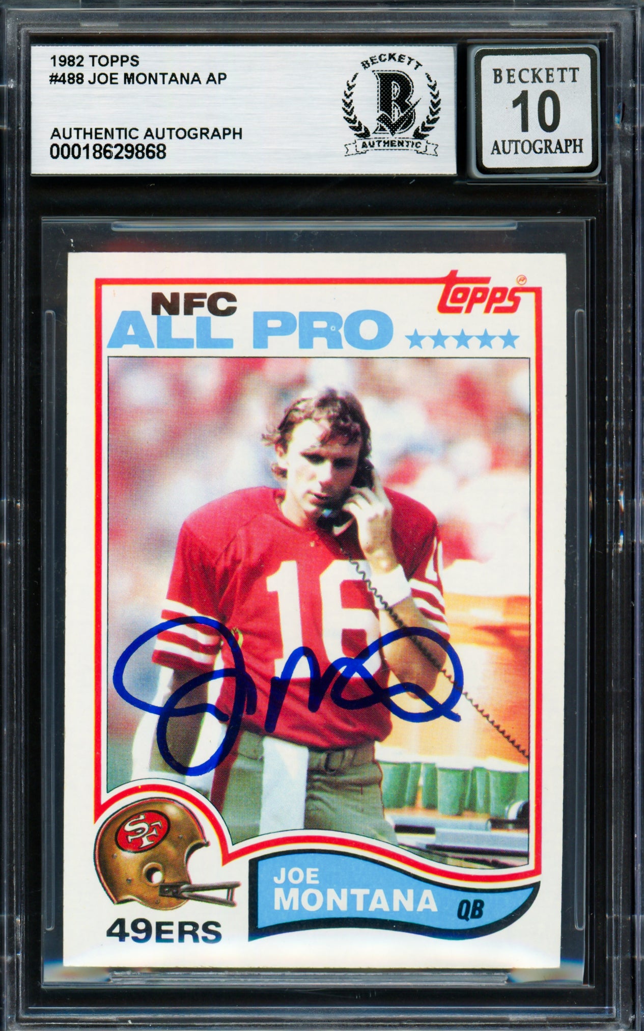 Joe Montana Autographed 1982 Topps Card #488 San Francisco 49ers Auto Grade Gem Mint 10 Beckett BAS #18629868