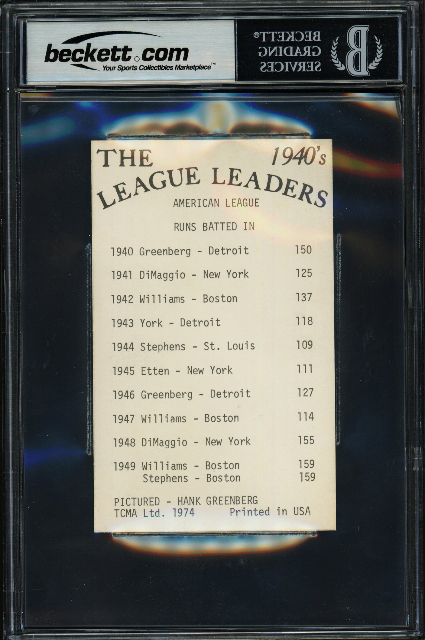 Hank Greenberg Autographed 1974 TCMA 3.5x5.5 Card Detroit Tigers Auto Grade Gem Mint 10 Beckett BAS #18630324