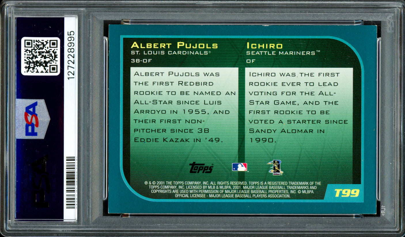 Albert Pujols & Ichiro Suzuki Autographed 2001 Topps Traded Rookie Card #T99 PSA 6 Auto Grade Gem Mint 10 "01 ROY" PSA/DNA #127228995