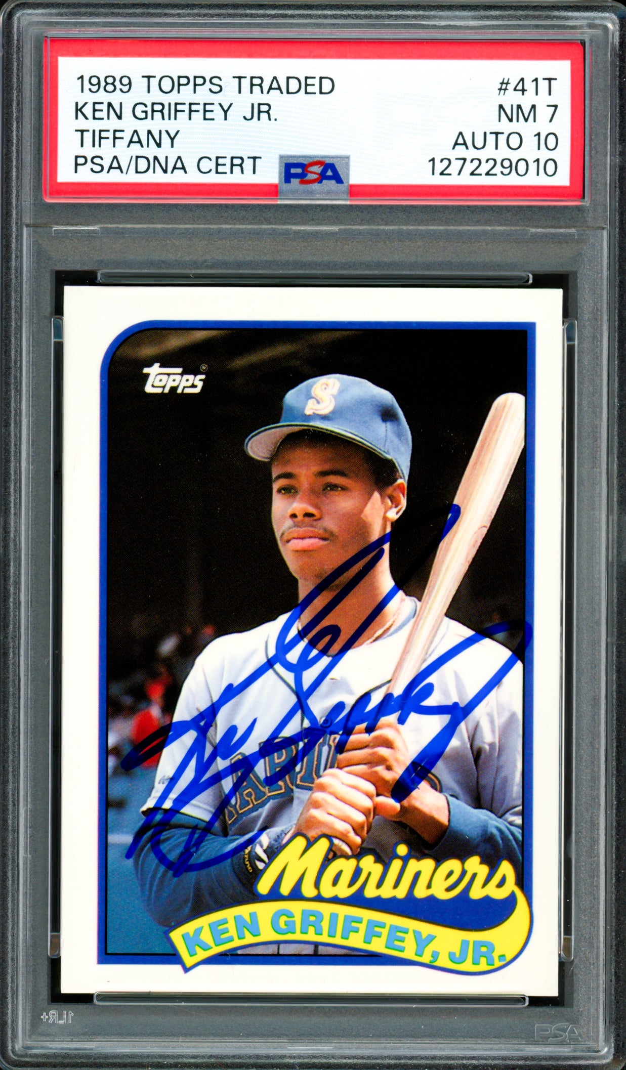 Ken Griffey Jr. Autographed 1989 Topps Traded Tiffany Rookie Card #41T Seattle Mariners PSA 7 Auto Grade Gem Mint 10 PSA/DNA #127229010