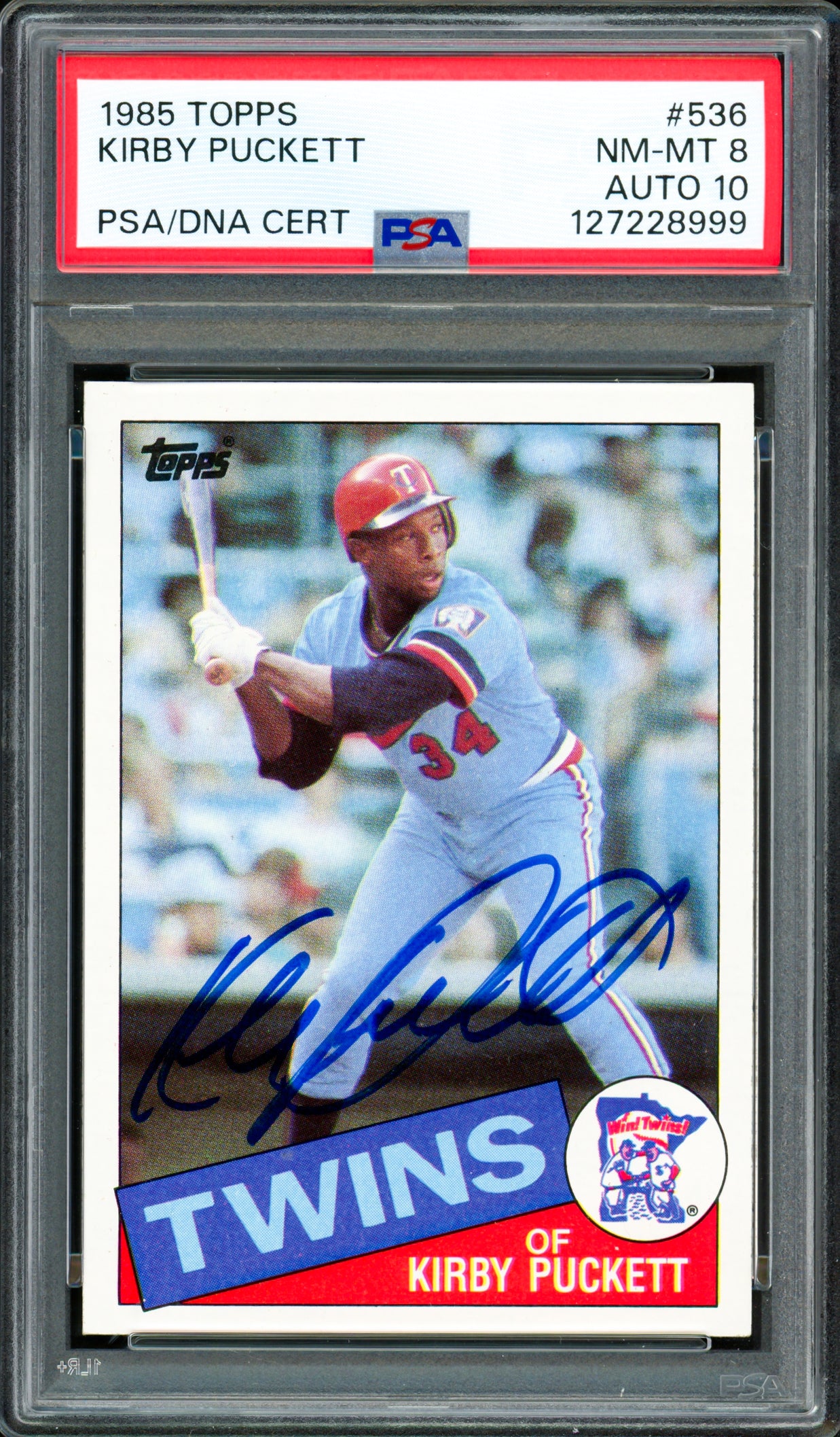 Kirby Puckett Autographed 1985 Topps Rookie Card #536 Minnesota Twins PSA 8 Auto Grade Gem Mint 10 PSA/DNA #127228999