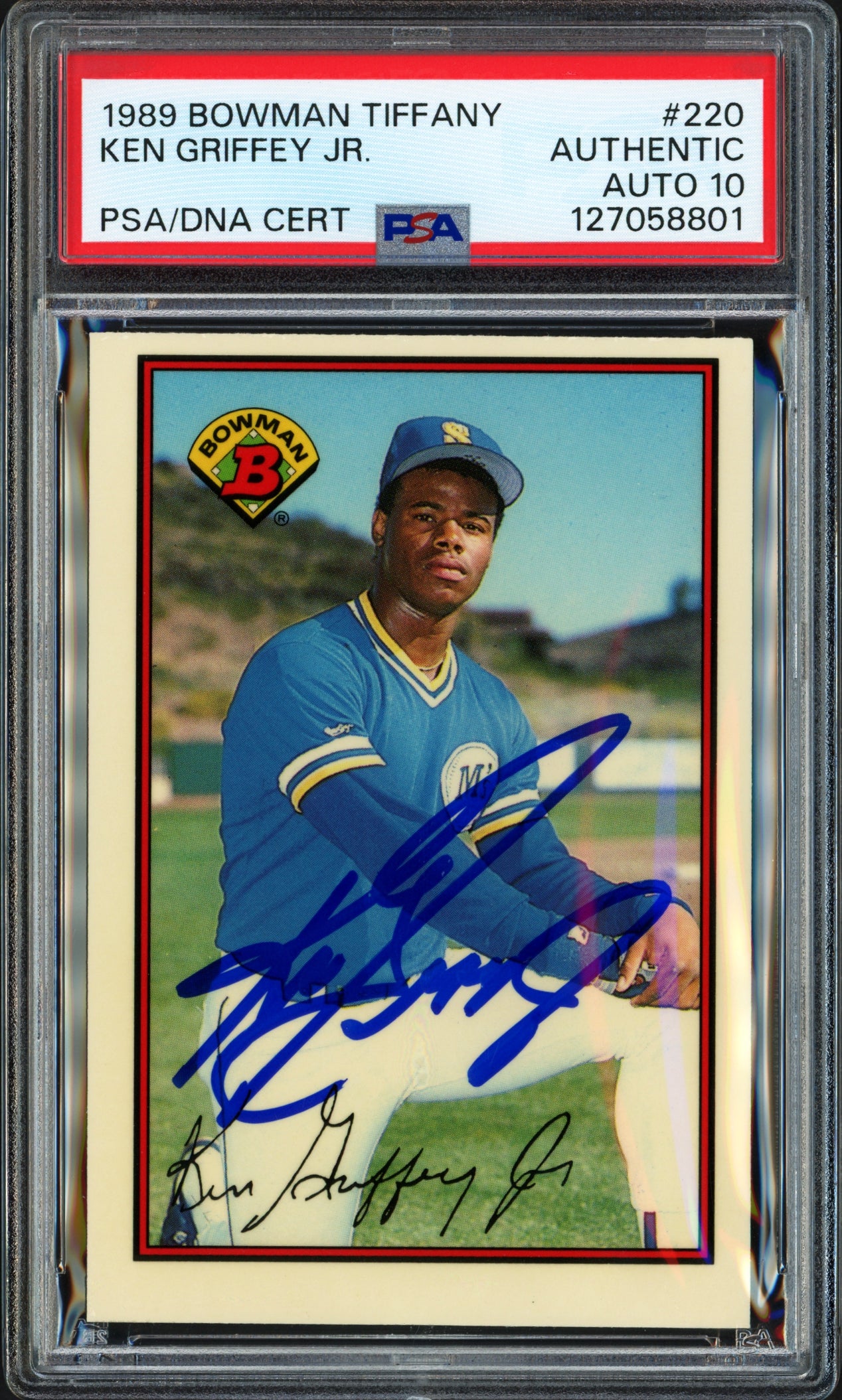 Ken Griffey Jr. Autographed 1989 Bowman Tiffany Rookie Card #220 Seattle Mariners Auto Grade Gem Mint 10 PSA/DNA #127058801