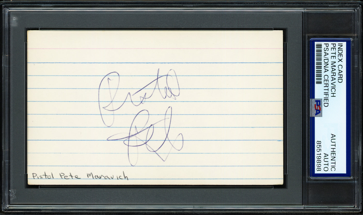 Pistol Pete Maravich Autographed 3x5 Index Card Atlanta Hawks PSA/DNA #85519898