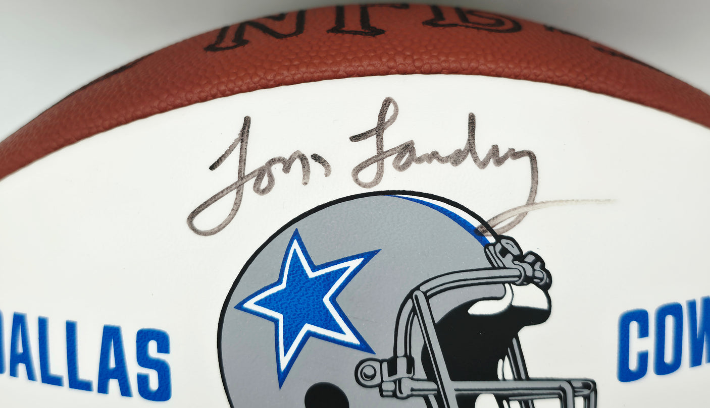 Tom Landry & Roger Staubach Autographed Official NFL Dallas Cowboys Logo White Football JSA #YY62144