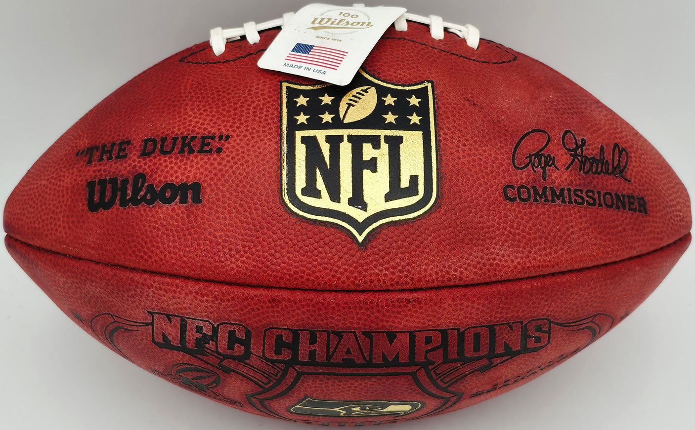 Marshawn Lynch Autographed Seattle Seahawks Official NFL Leather NFC Champions Logo Football ML Holo #14135