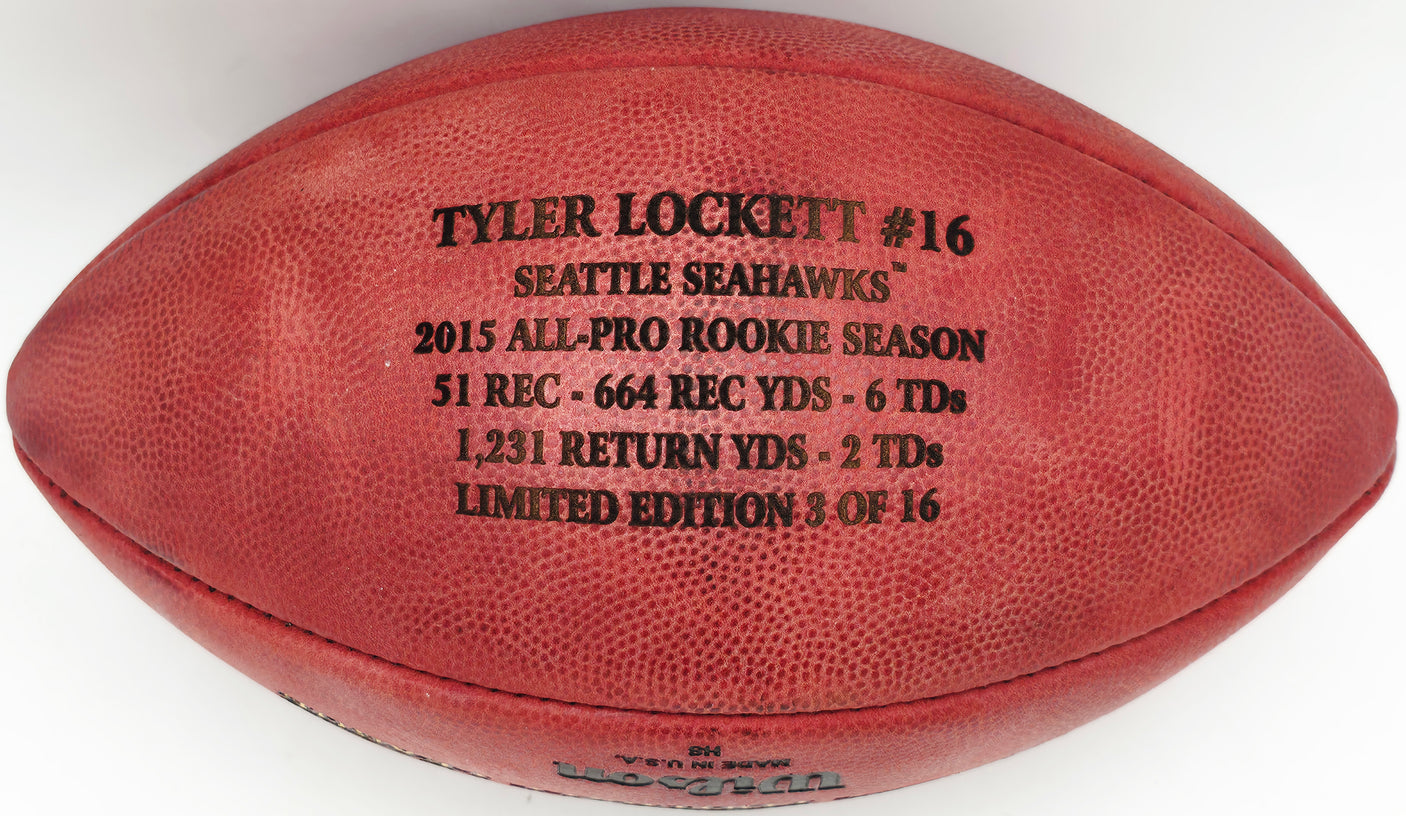 Tyler Lockett Autographed Official NFL Leather Stats Football Seattle Seahawks MCS Holo #29204