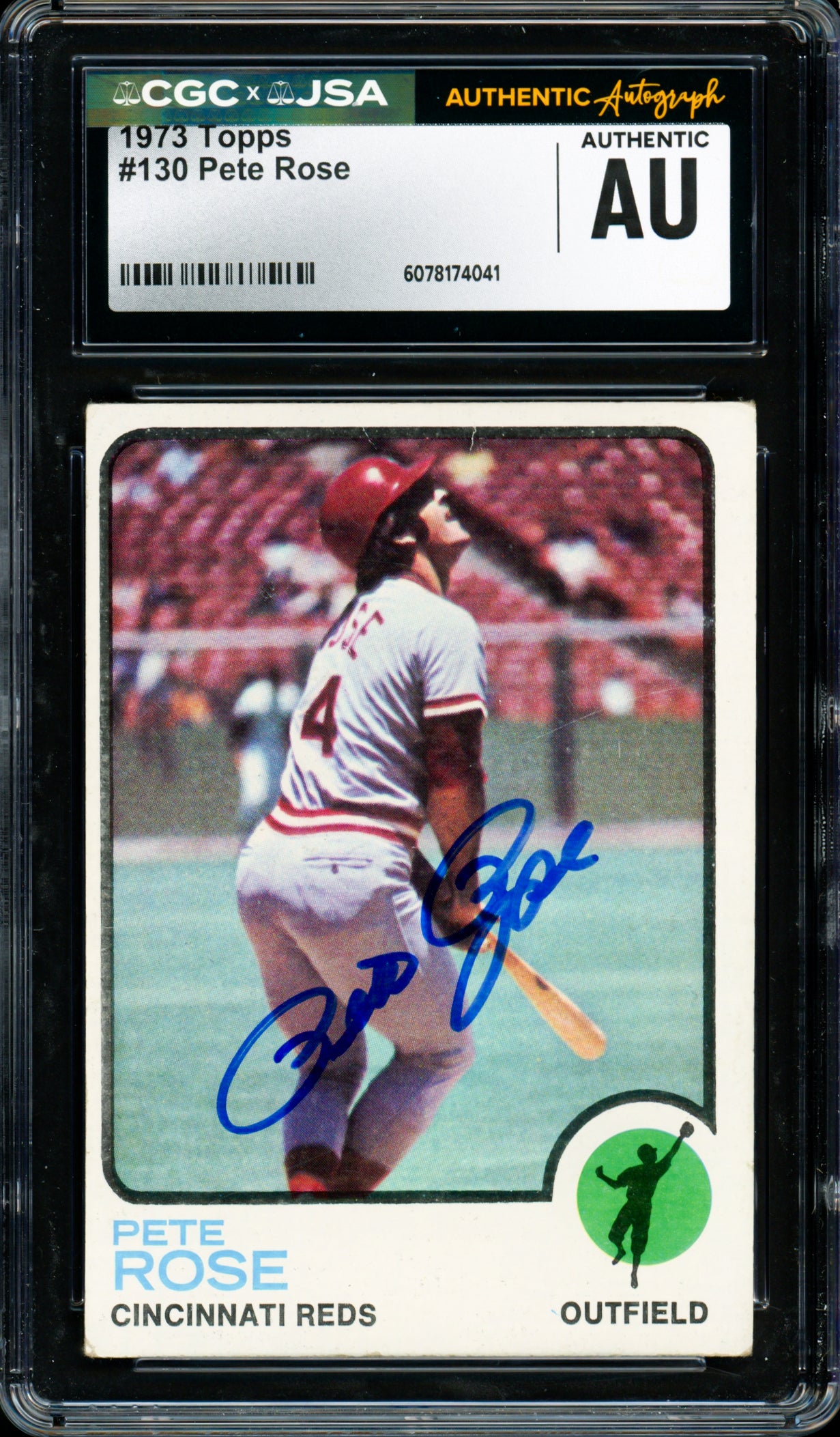Pete Rose Autographed 1973 Topps Card #130 Cincinnati Reds CGC x JSA #6078174041