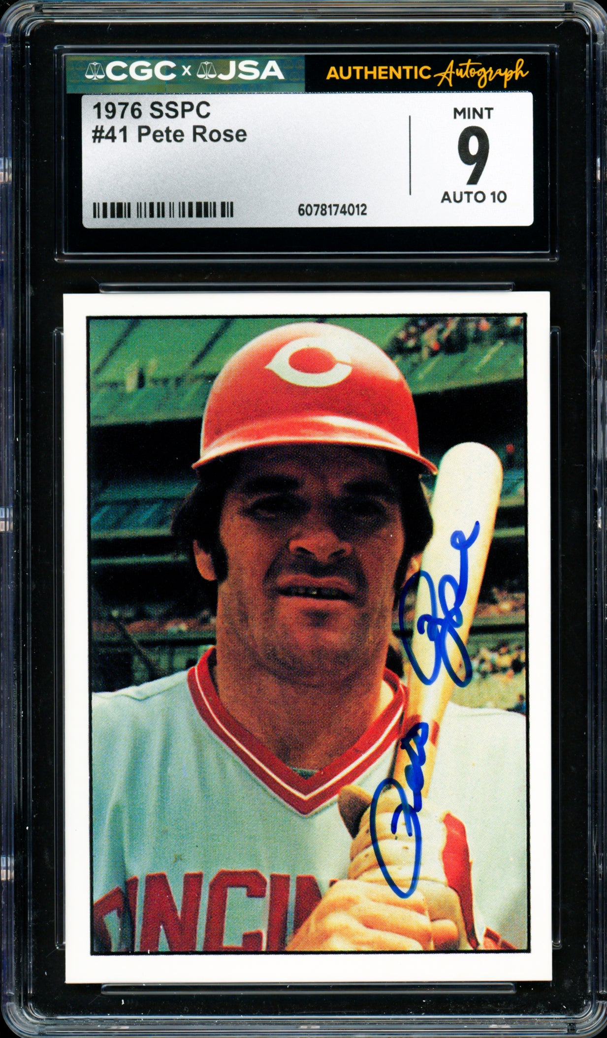 Pete Rose Autographed 1976 SSPC Card #41 Cincinnati Reds Card Grade 9 Auto Grade Gem Mint 10 CGC x JSA #6078174012