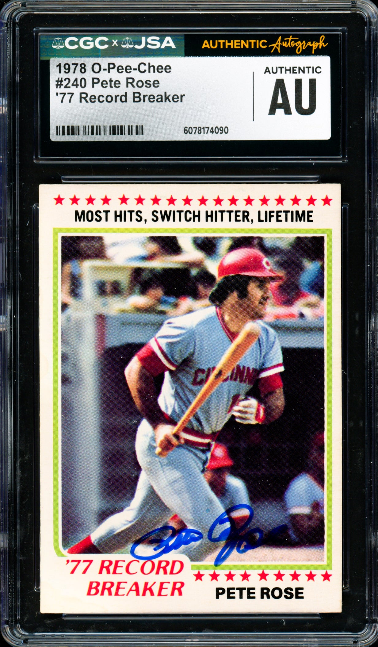Pete Rose Autographed 1978 O-Pee-Chee Card #240 Cincinnati Reds CGC x JSA #6078174090