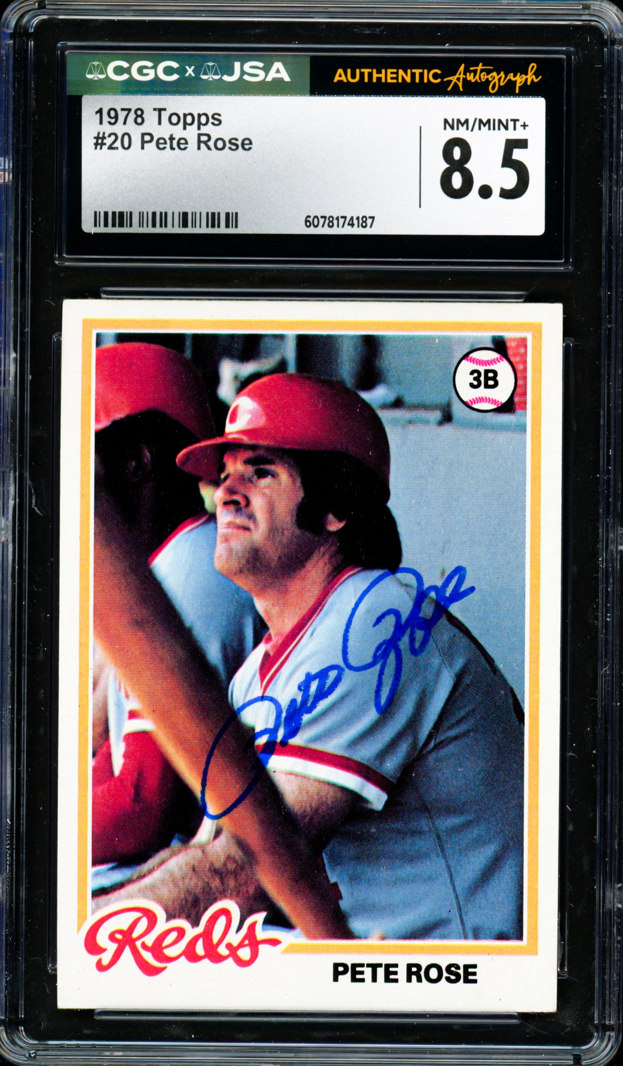 Pete Rose Autographed 1978 Topps Card #20 Cincinnati Reds Card Grade 8.5 CGC x JSA #6078174187