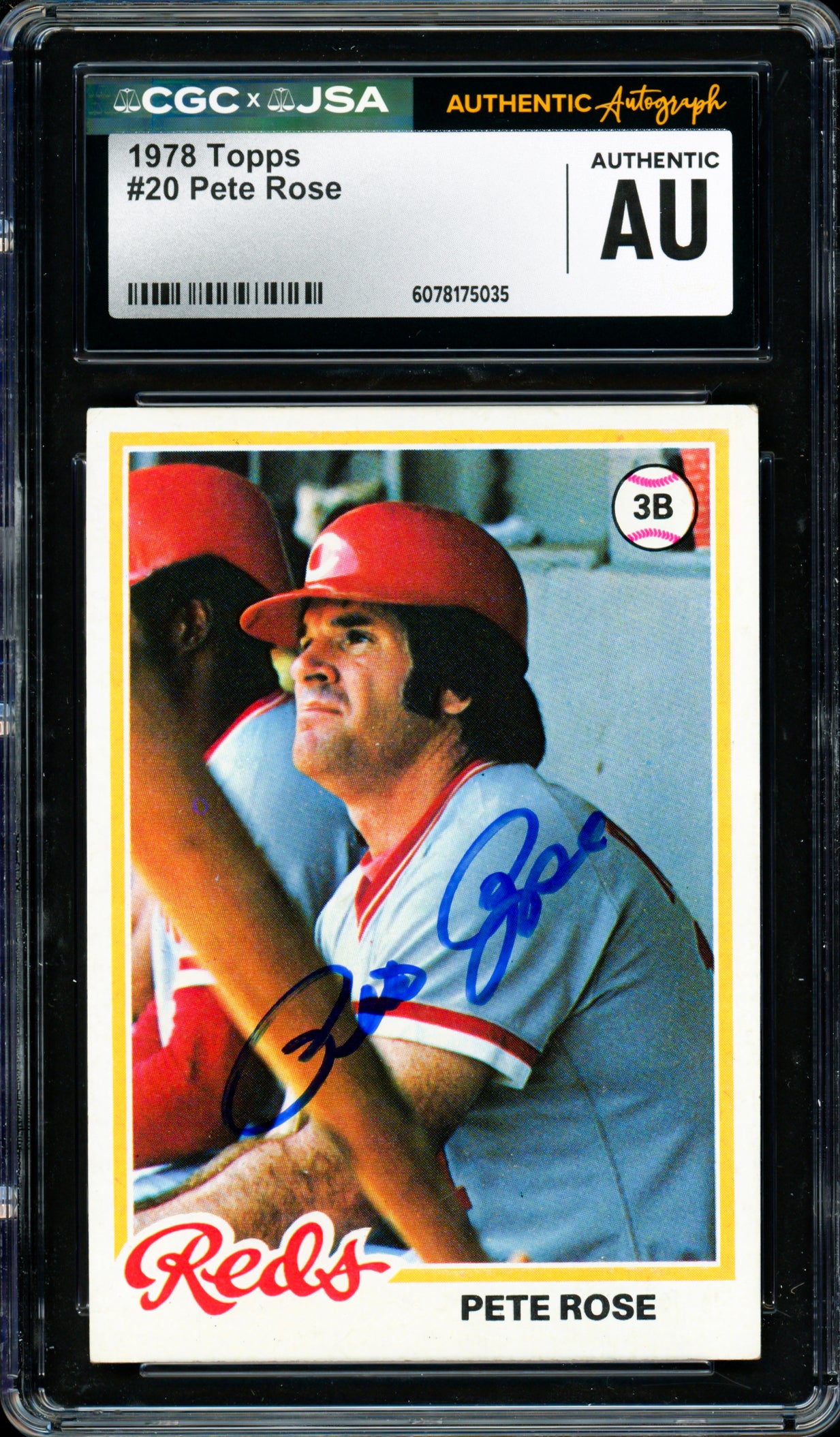 Pete Rose Autographed 1978 Topps Card #20 Cincinnati Reds CGC x JSA #6078175035