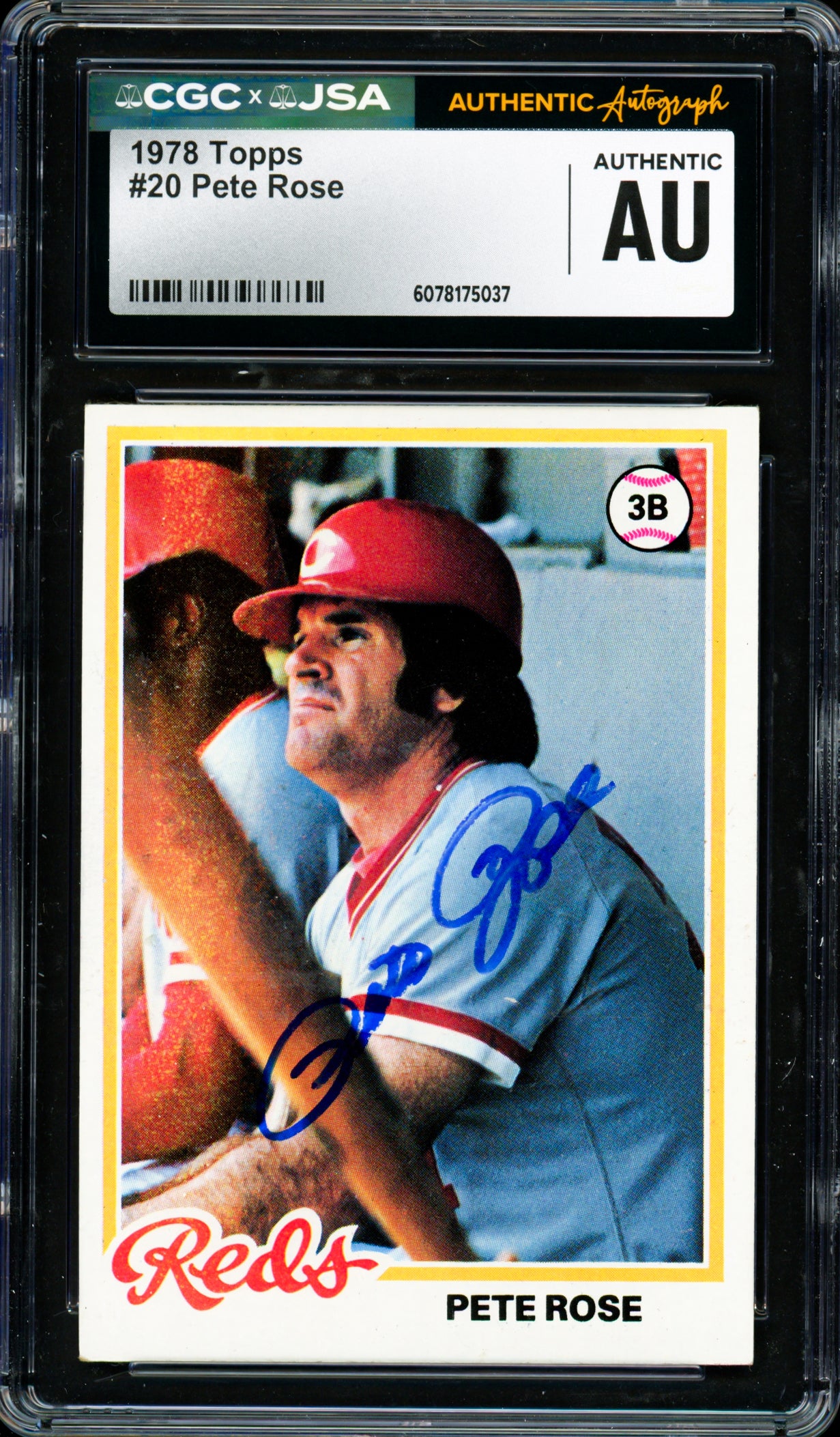Pete Rose Autographed 1978 Topps Card #20 Cincinnati Reds CGC x JSA #6078175037