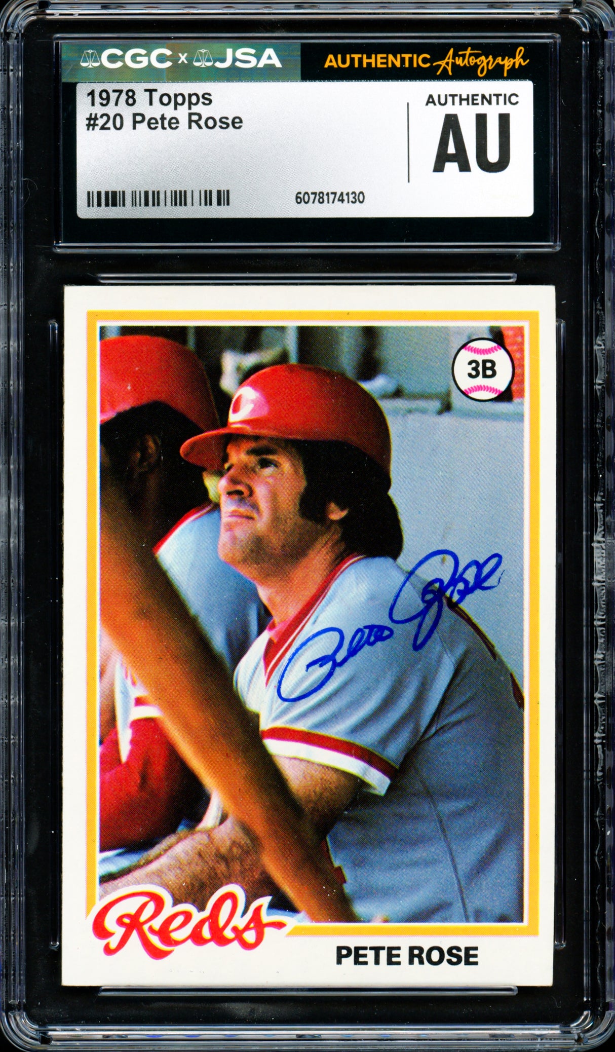 Pete Rose Autographed 1978 Topps Card #20 Cincinnati Reds CGC x JSA #6078174130