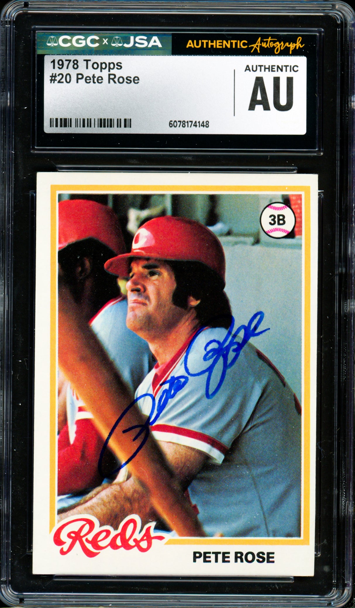 Pete Rose Autographed 1978 Topps Card #20 Cincinnati Reds CGC x JSA #6078174148