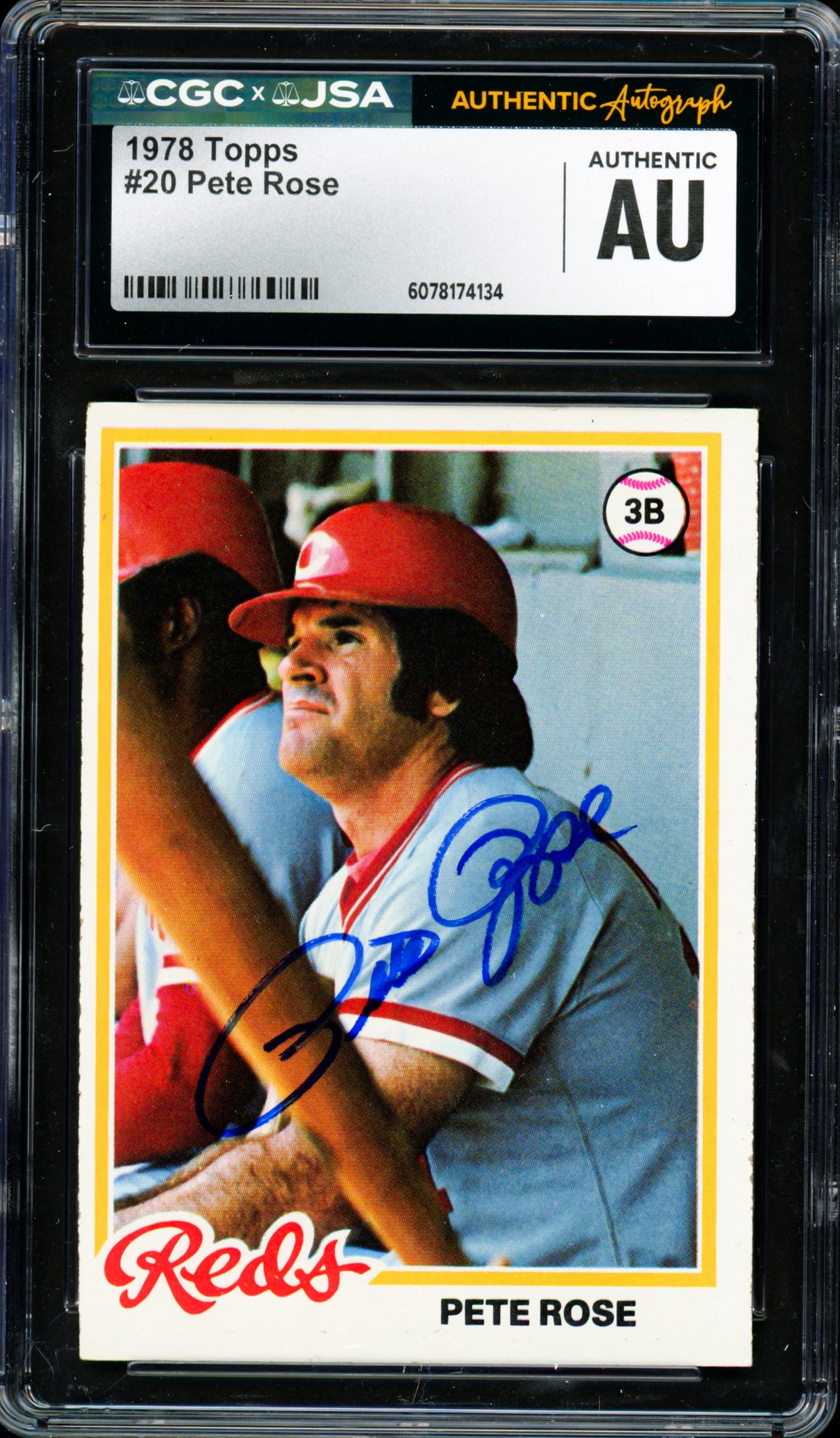 Pete Rose Autographed 1978 Topps Card #20 Cincinnati Reds CGC x JSA #6078174134