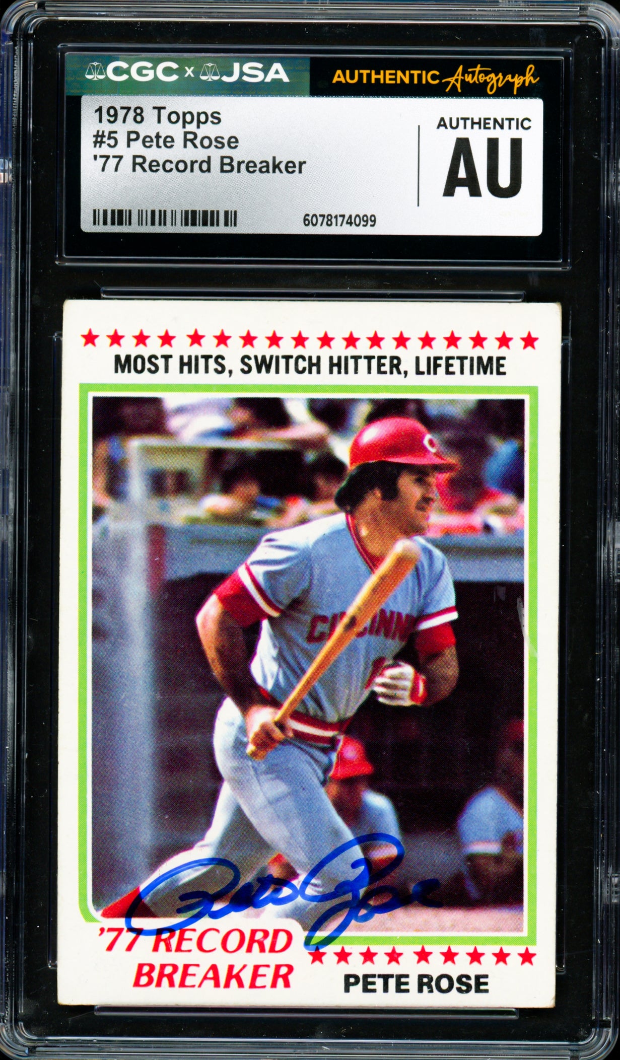 Pete Rose Autographed 1978 Topps Card #5 Cincinnati Reds CGC x JSA #6078174099