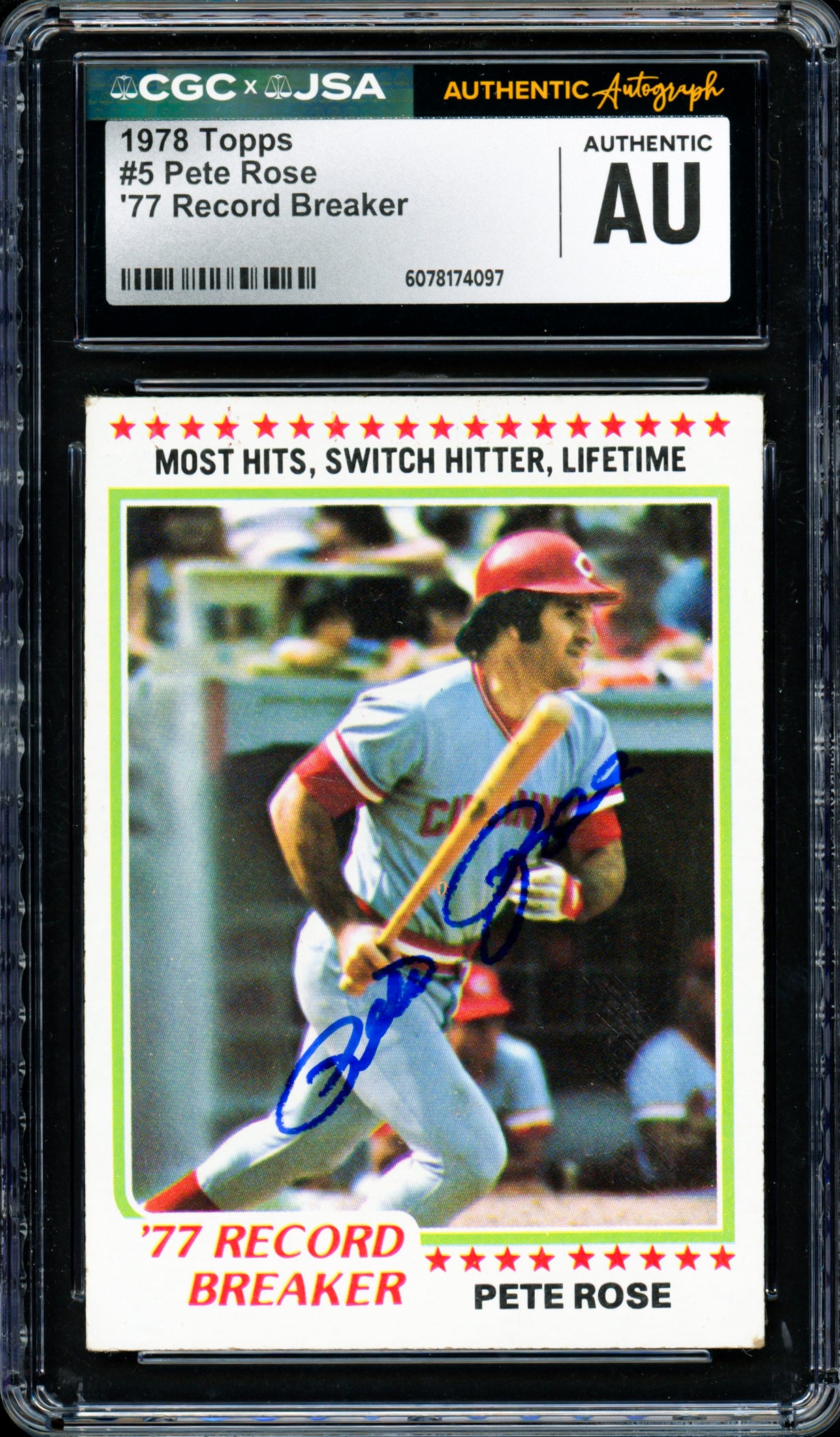Pete Rose Autographed 1978 Topps Card #5 Cincinnati Reds CGC x JSA #6078174097