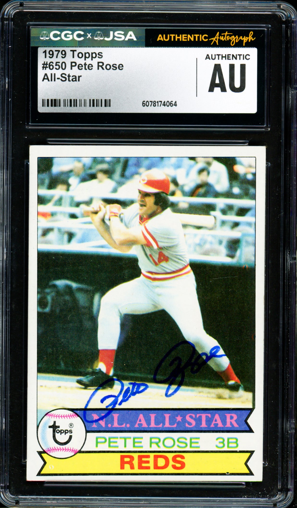 Pete Rose Autographed 1979 Topps Card #650 Cincinnati Reds CGC x JSA #6078174064