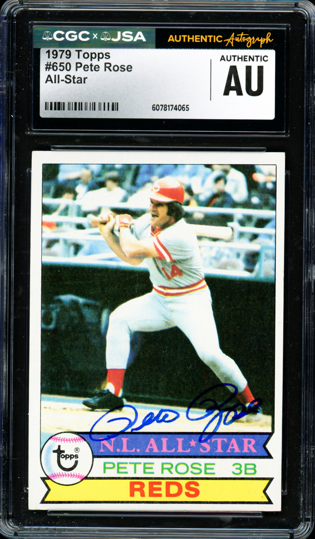 Pete Rose Autographed 1979 Topps Card #650 Cincinnati Reds CGC x JSA #6078174065