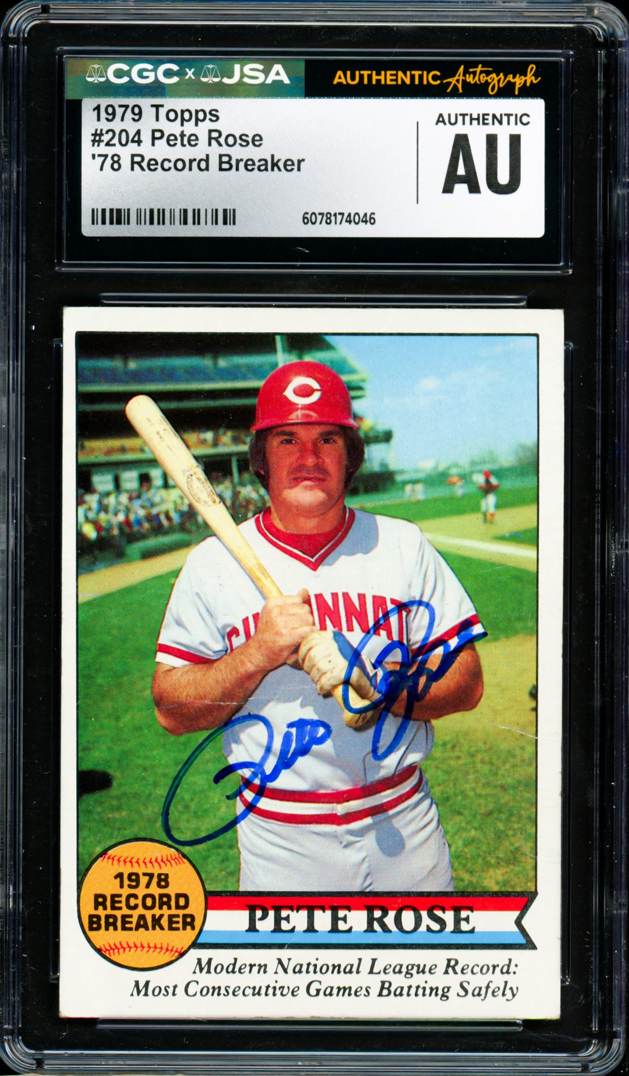 Pete Rose Autographed 1979 Topps Card #204 Cincinnati Reds CGC x JSA #6078174046