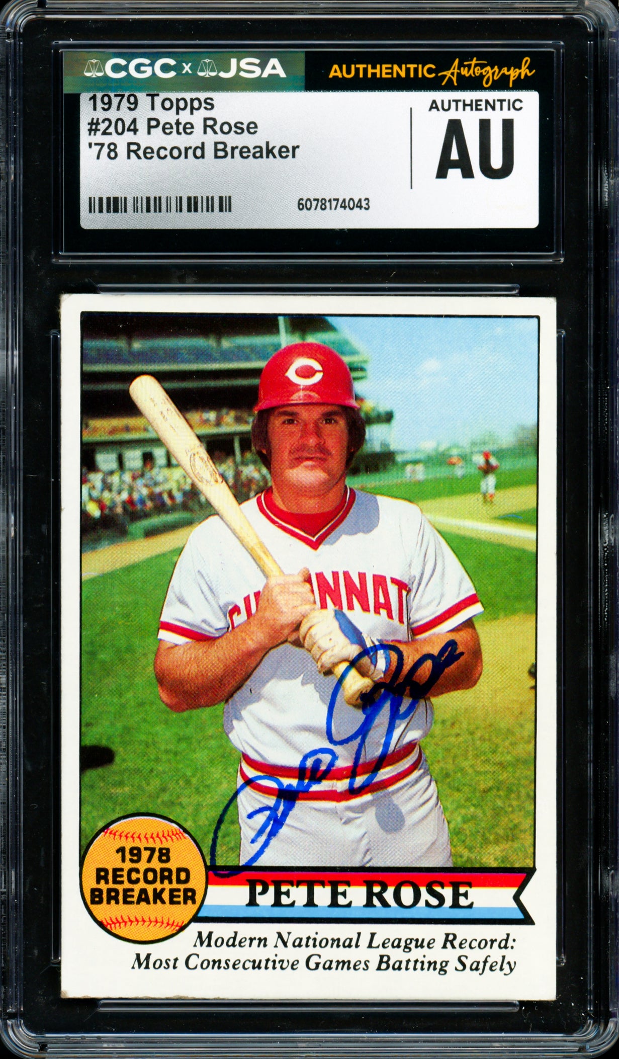 Pete Rose Autographed 1979 Topps Card #204 Cincinnati Reds CGC x JSA #6078174043