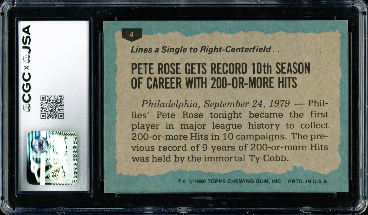 Pete Rose Autographed 1980 Topps Card #4 Philadelphia Phillies Card Grade 8 CGC x JSA #6078164228