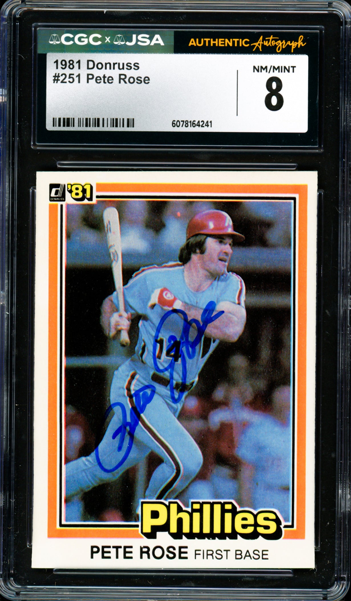Pete Rose Autographed 1981 Donruss Card #251 Philadelphia Phillies Card Grade 8 CGC x JSA #6078164241