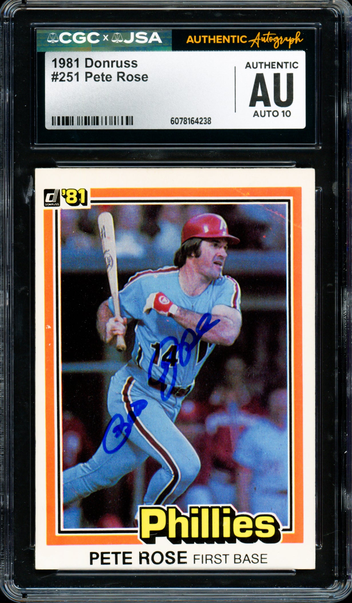 Pete Rose Autographed 1981 Donruss Card #251 Philadelphia Phillies Auto Grade Gem Mint 10 CGC x JSA #6078164238