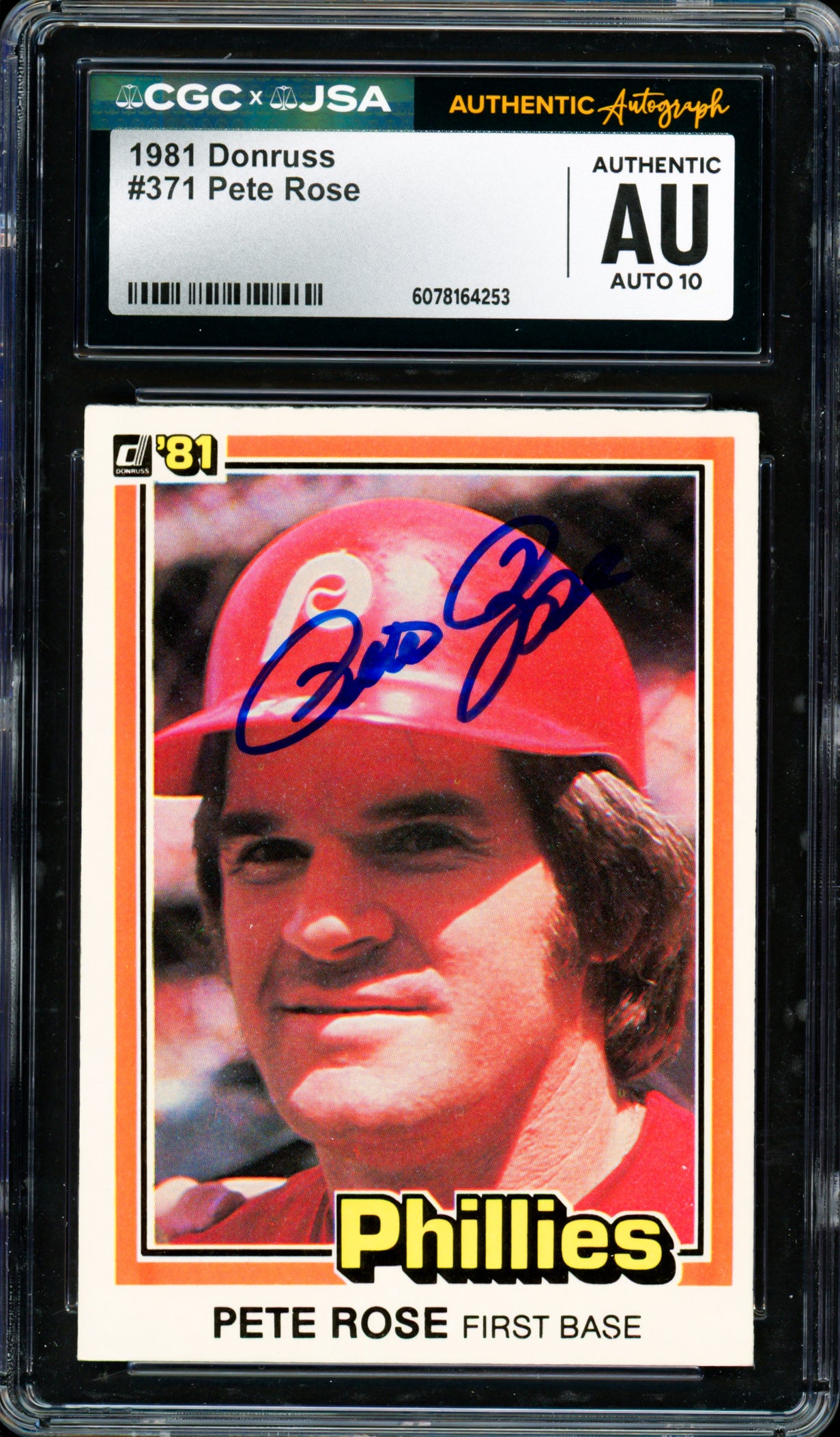 Pete Rose Autographed 1981 Donruss Card #371 Philadelphia Phillies Auto Grade Gem Mint 10 CGC x JSA #6078164253