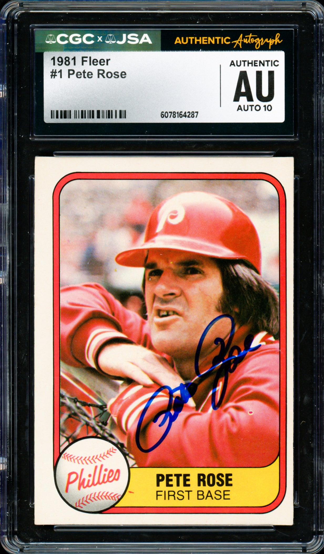 Pete Rose Autographed 1981 Fleer Card #1 Philadelphia Phillies Auto Grade Gem Mint 10 CGC x JSA #6078164287