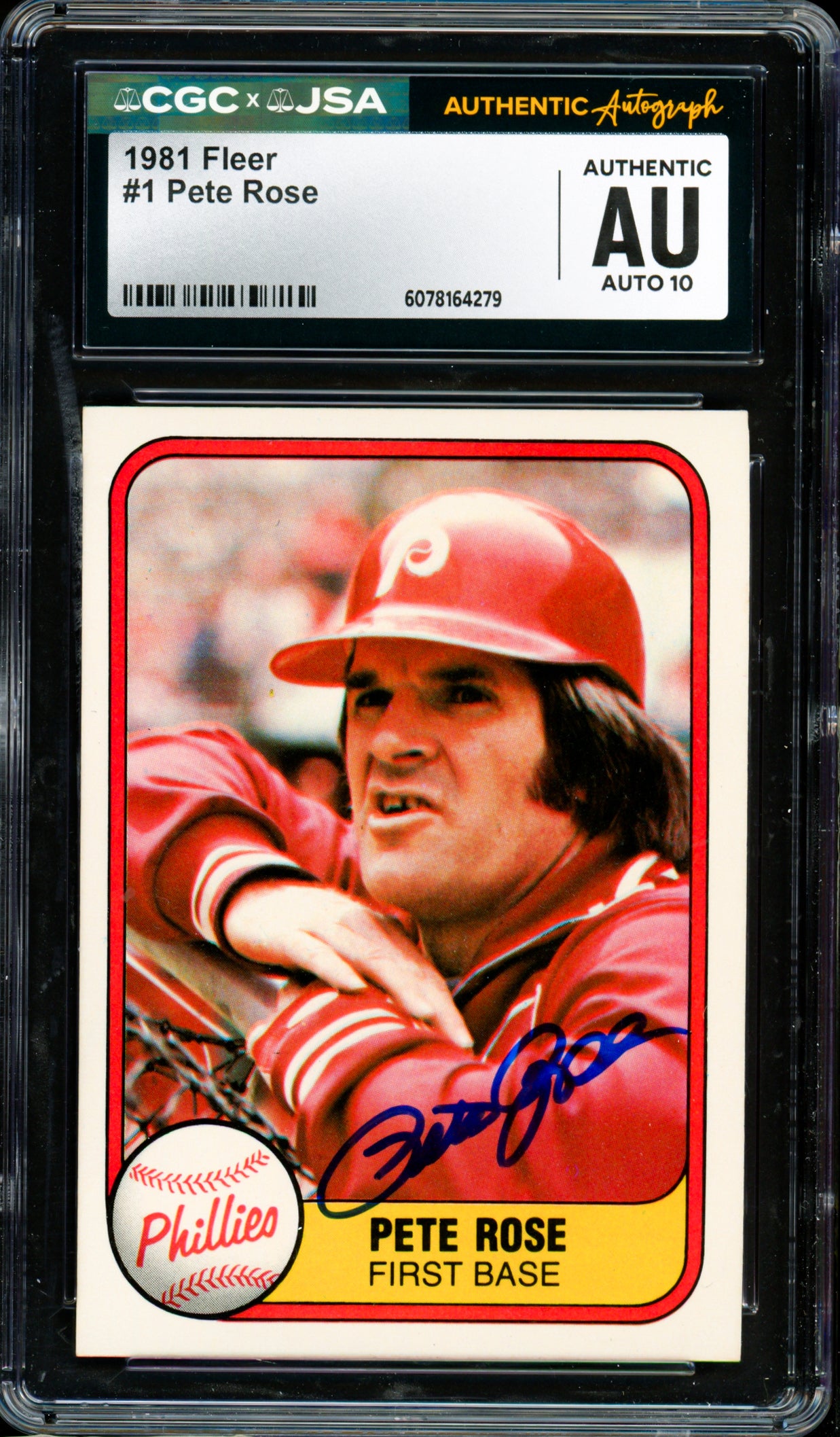 Pete Rose Autographed 1981 Fleer Card #1 Philadelphia Phillies Auto Grade Gem Mint 10 CGC x JSA #6078164279