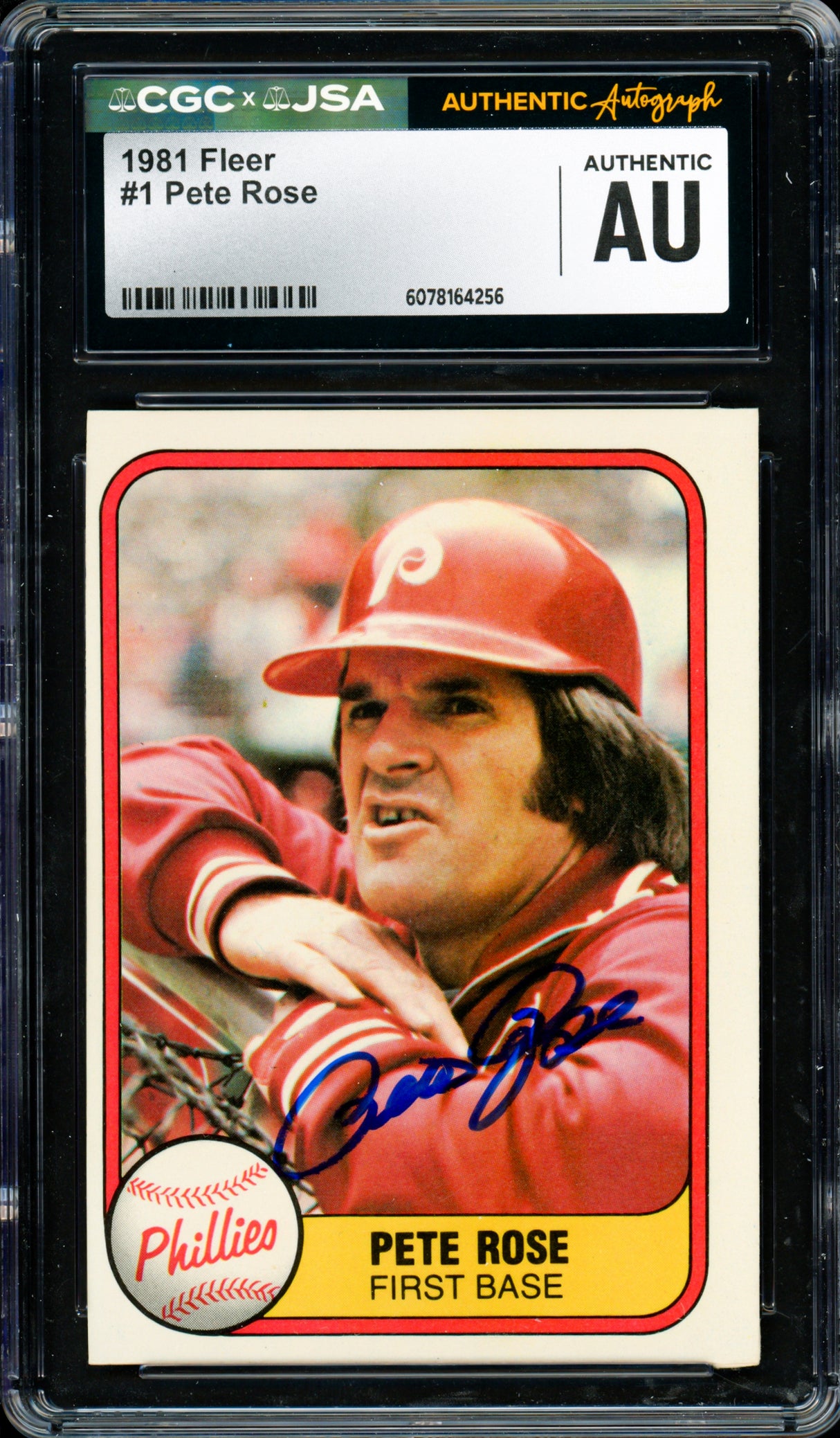 Pete Rose Autographed 1981 Fleer Card #1 Philadelphia Phillies CGC x JSA #6078164256