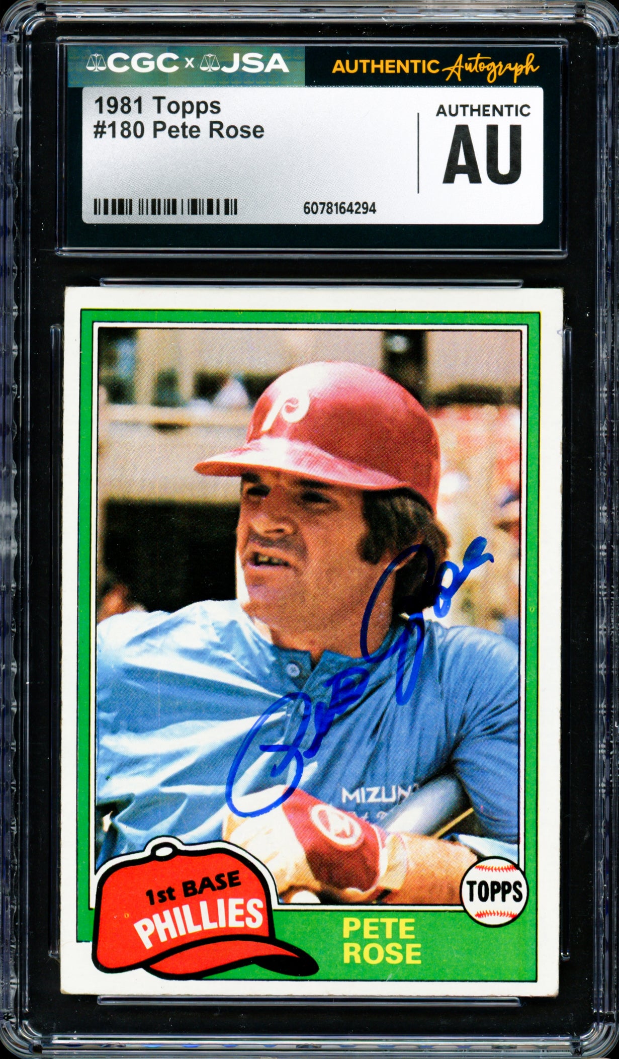 Pete Rose Autographed 1981 Topps Card #180 Philadelphia Phillies CGC x JSA #6078164294
