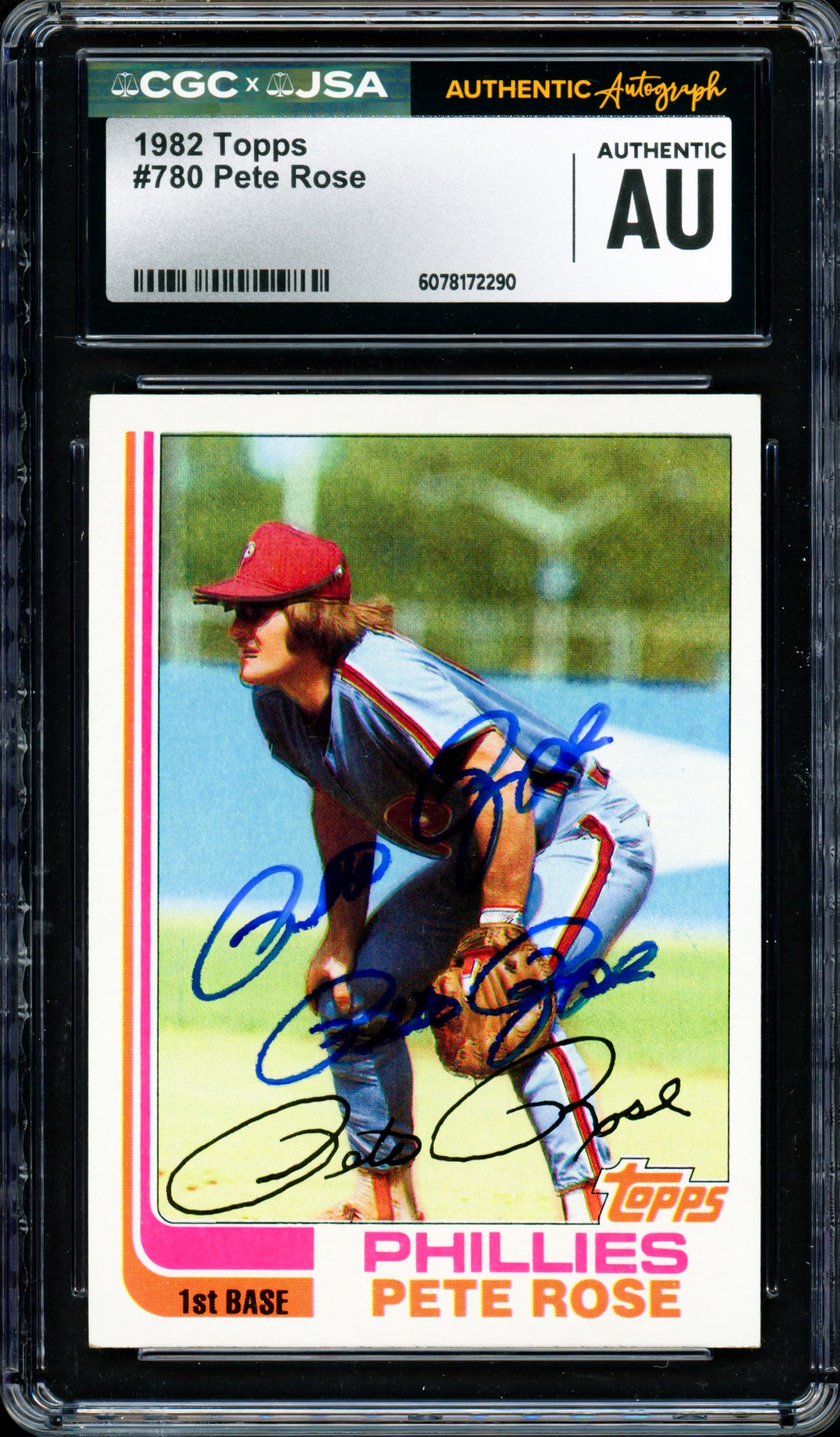 Pete Rose Autographed 1982 Topps Card #780 Philadelphia Phillies CGC x JSA #6078172290