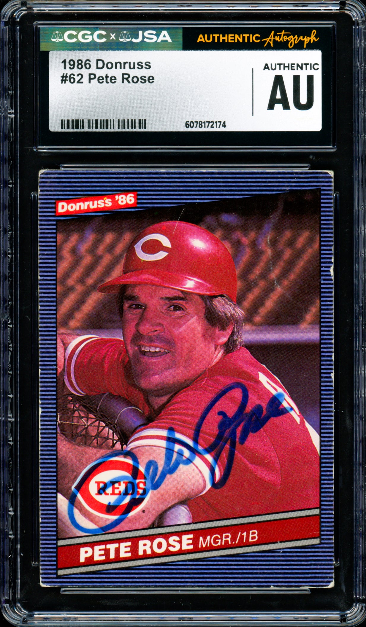 Pete Rose Autographed 1986 Donruss Card #62 Cincinnati Reds CGC x JSA #6078172174